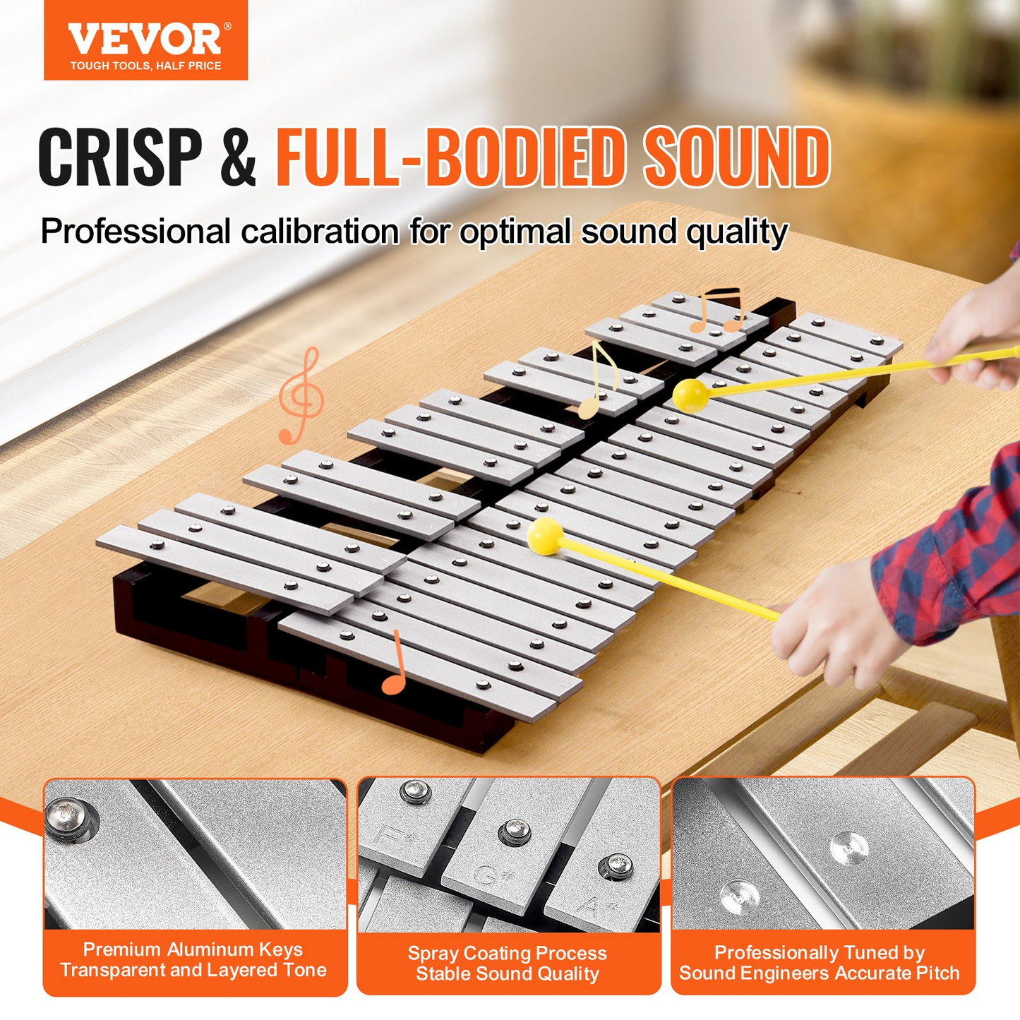 VEVOR 32 Note Glockenspiel Xylophone Bell Kit - Professional Grade Percussion Instrument for Adults & Students, Portable with Protective Backpack