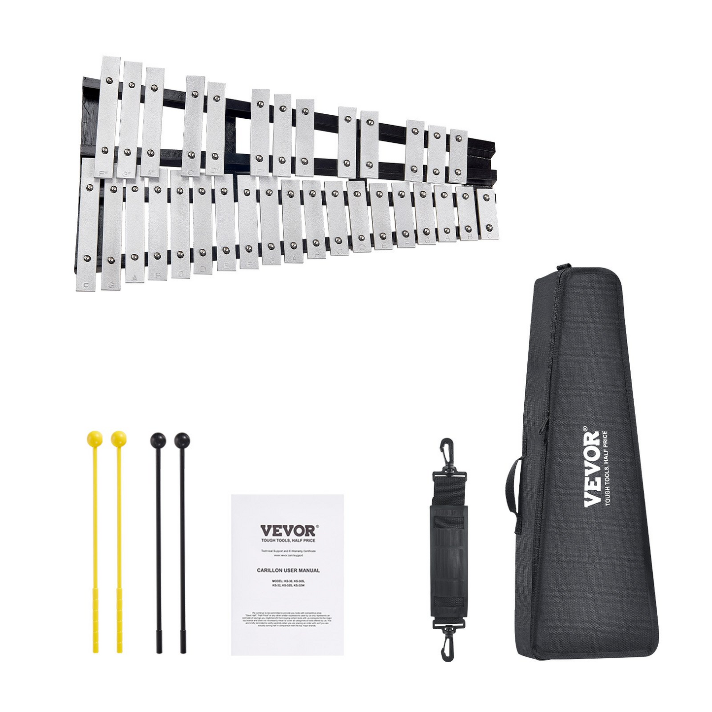 VEVOR 32 Note Glockenspiel Xylophone Bell Kit - Professional Grade Percussion Instrument for Adults & Students, Portable with Protective Backpack