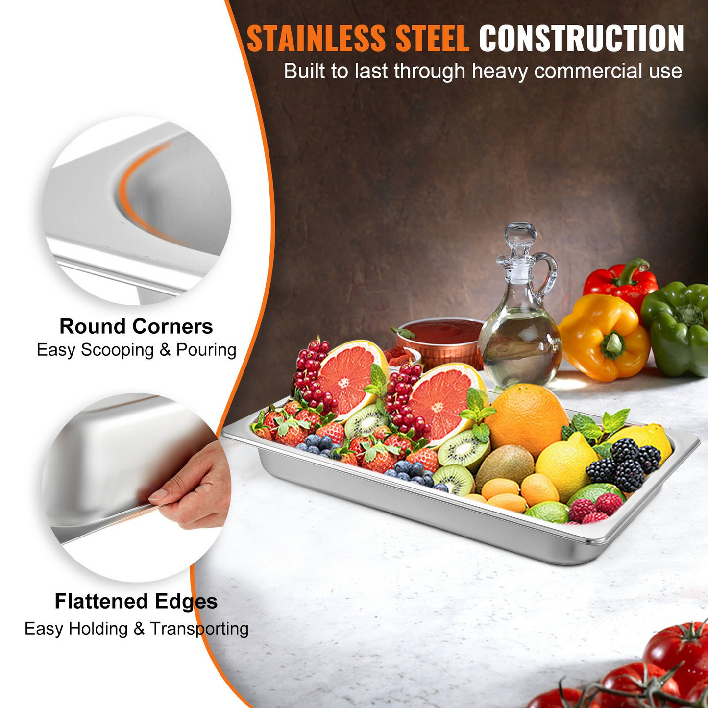 Durable Stainless Steel Hotel Pans Full Size Set - 6 Pack, 2.5 Inch Deep Steam Table Pans for Catering, Buffet & Food Service - Anti-Jam Design