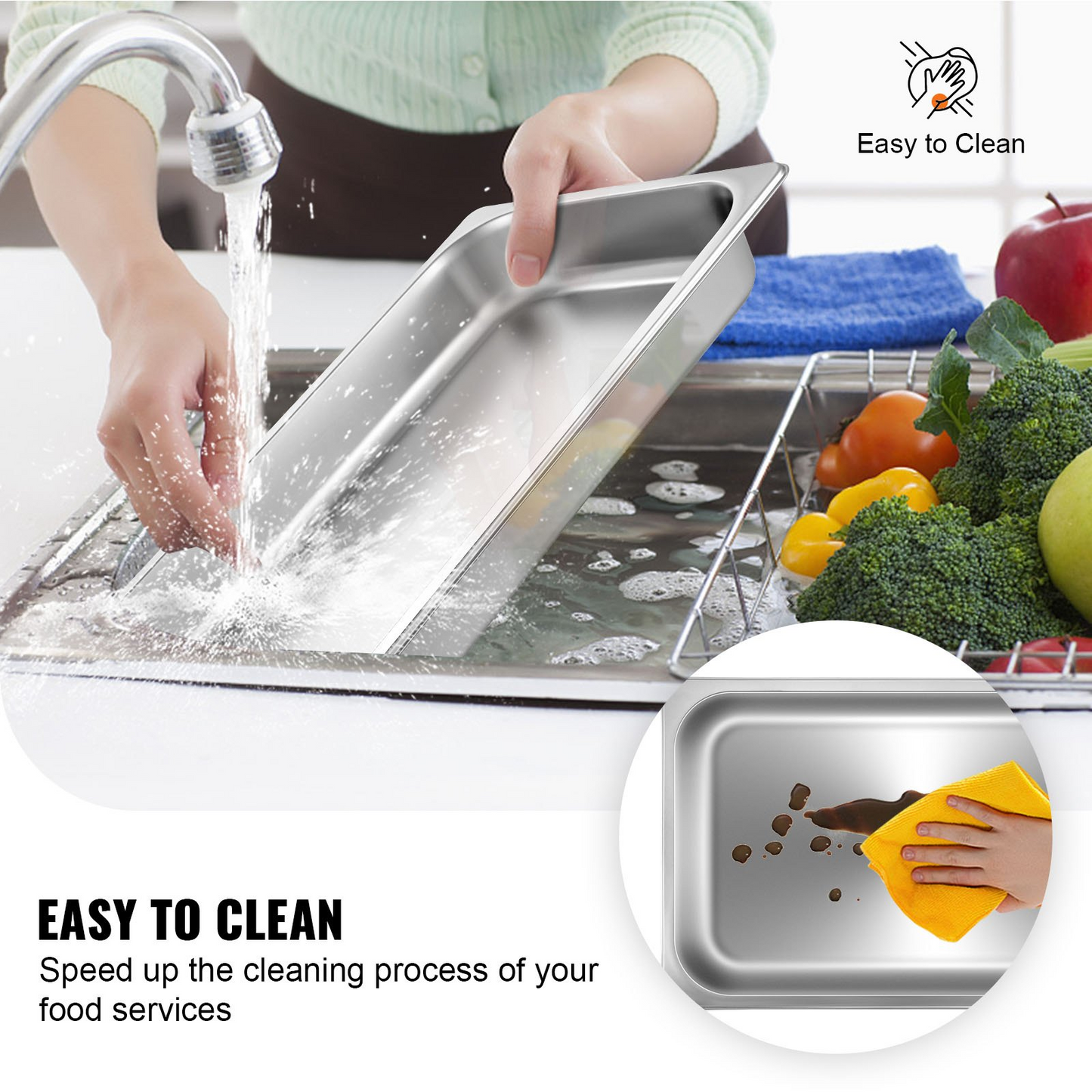 Durable Stainless Steel Hotel Pans Full Size Set - 6 Pack, 2.5 Inch Deep Steam Table Pans for Catering, Buffet & Food Service - Anti-Jam Design