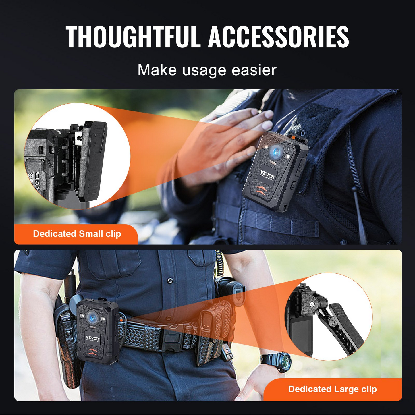 VEVOR 1440P HD Police Body Camera - 64GB Memory, Infrared Night Vision, GPS, Waterproof, 3500 mAh Battery