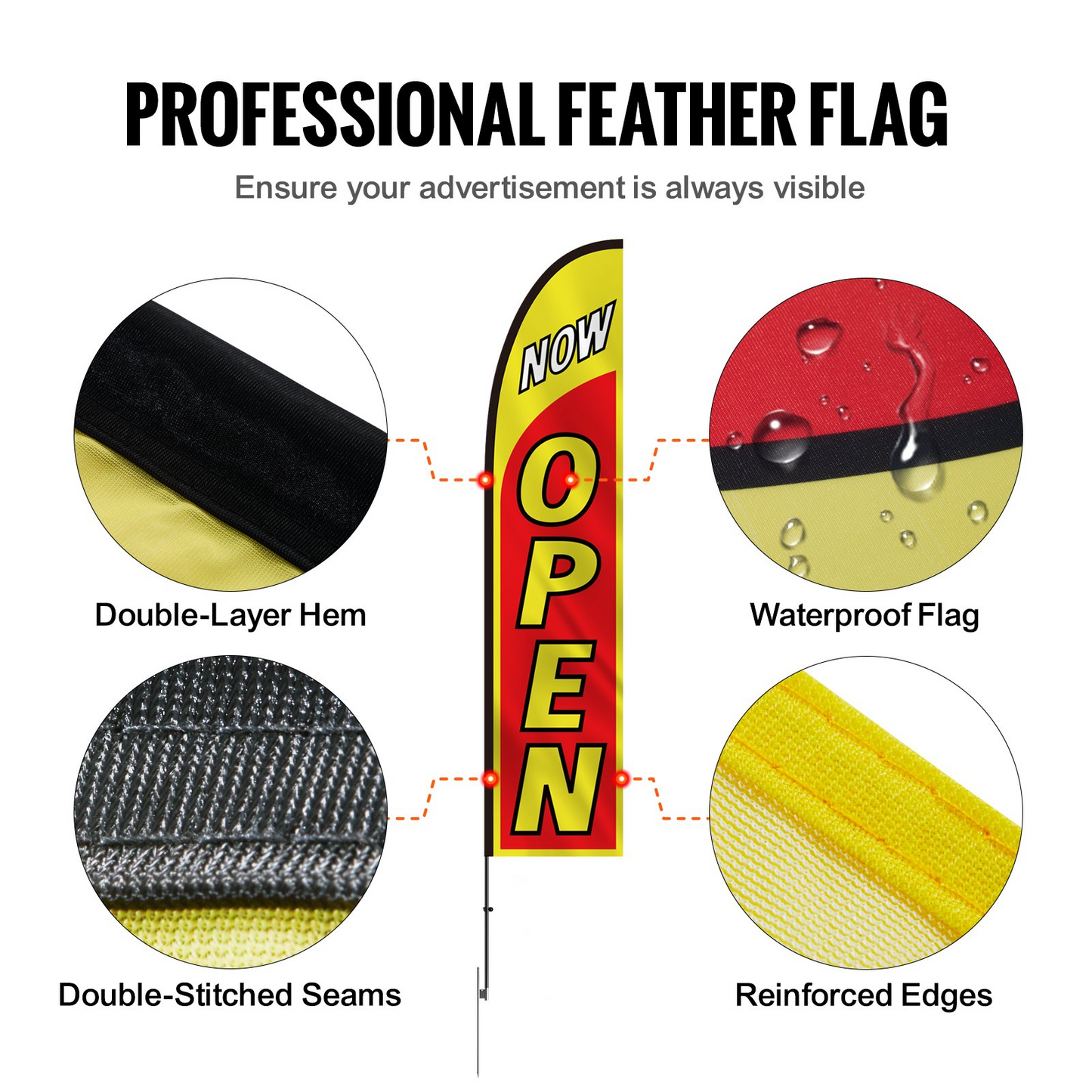 VEVOR Business Advertising Open Flags - High-Visibility Outdoor Banner with 14.4 ft Durable Pole, Easy Installation, Eye-Catching Design for Retail and Restaurants