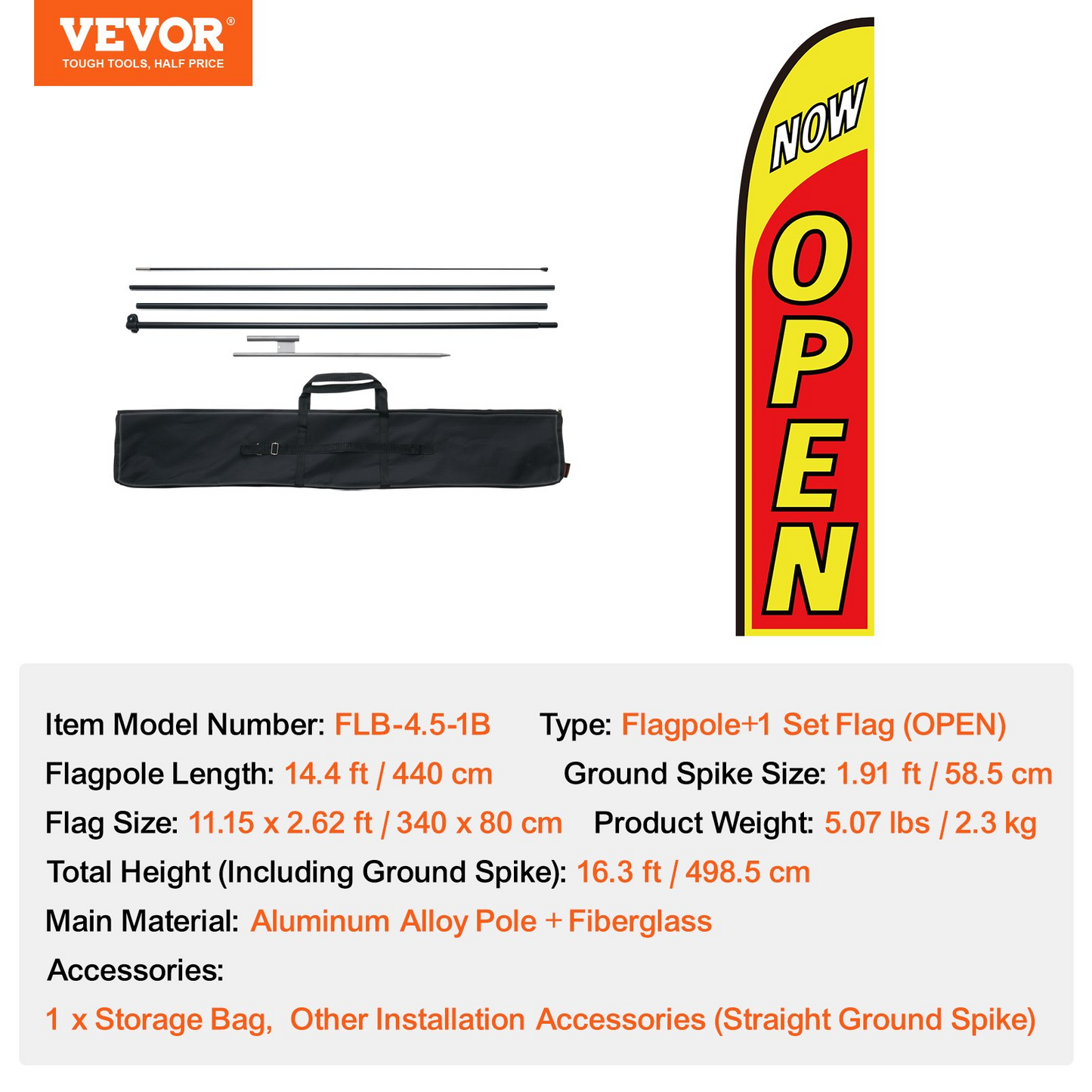 VEVOR Business Advertising Open Flags - High-Visibility Outdoor Banner with 14.4 ft Durable Pole, Easy Installation, Eye-Catching Design for Retail and Restaurants