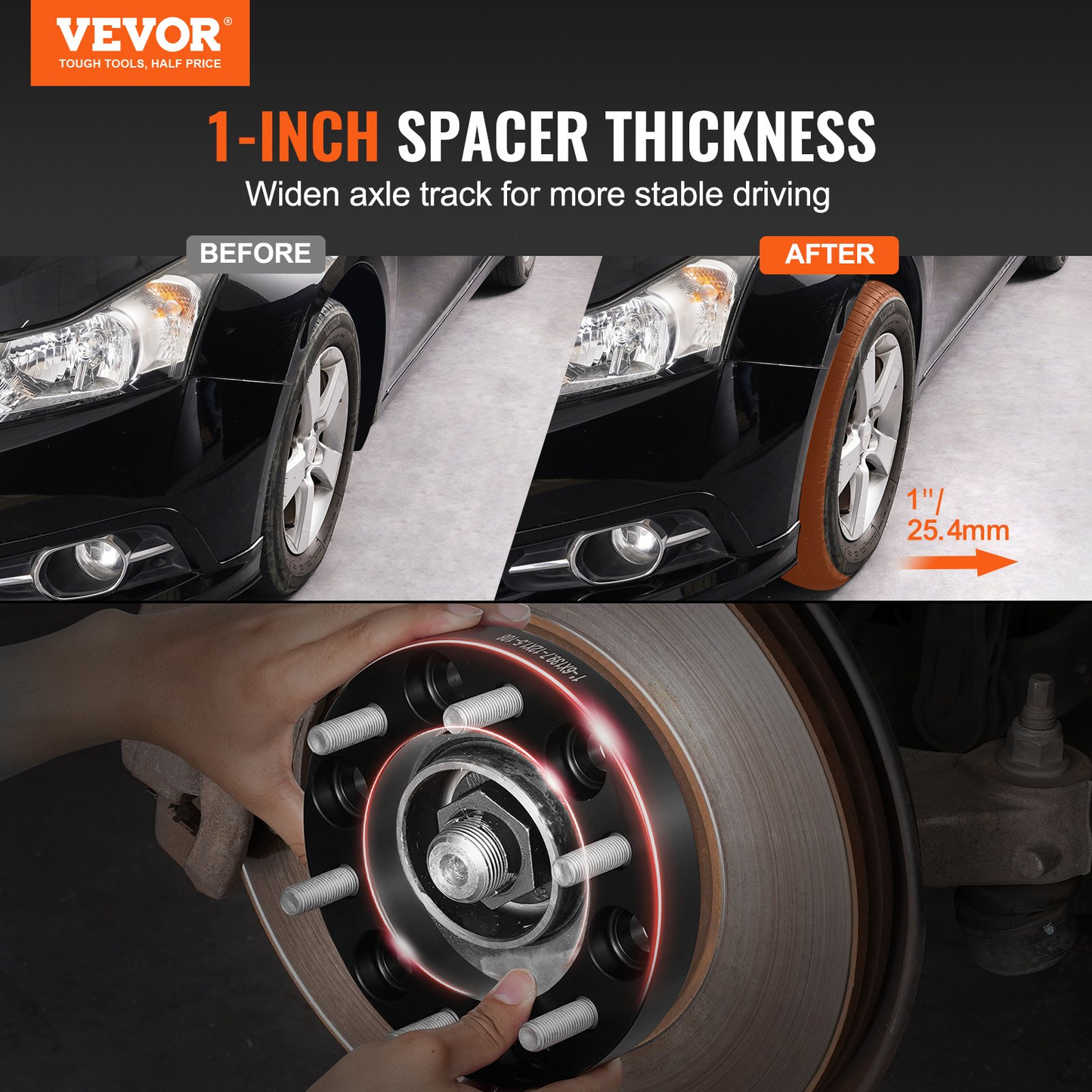 VEVOR 1" Wheel Spacers 6x5.5" - 4 PCS, Black Forged Aluminum, Enhanced Stability & Precision Fit for Improved Vehicle Handling