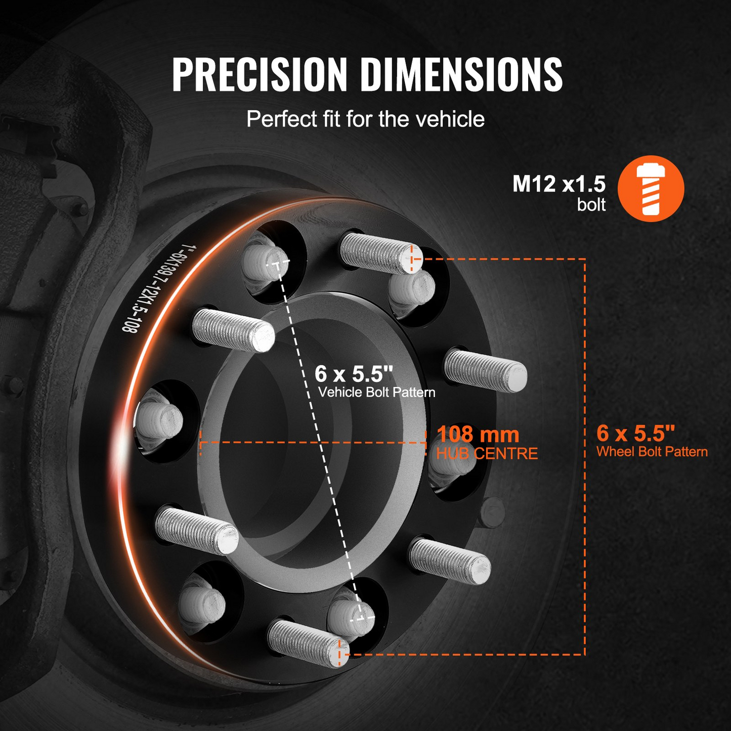 VEVOR 1" Wheel Spacers 6x5.5" - 4 PCS, Black Forged Aluminum, Enhanced Stability & Precision Fit for Improved Vehicle Handling