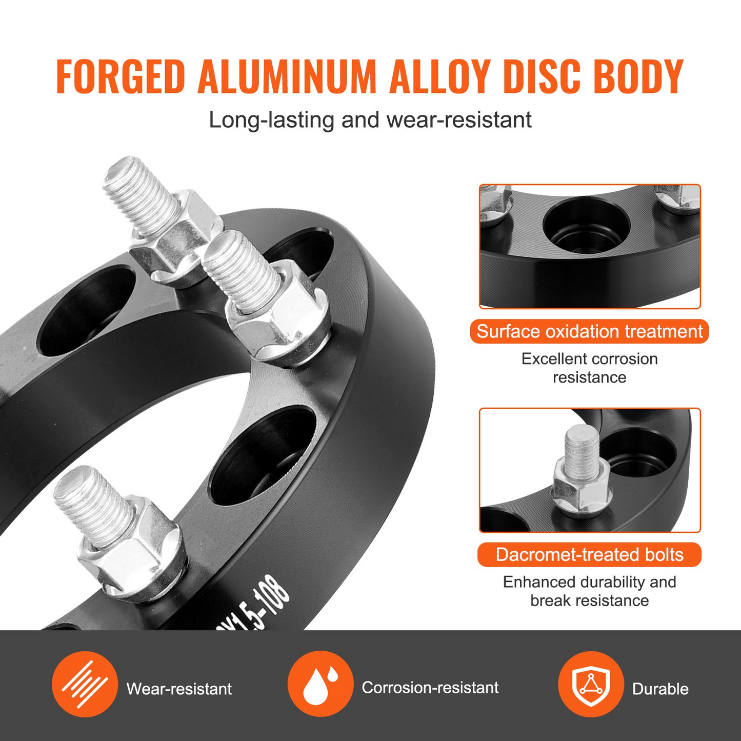 VEVOR 1" Wheel Spacers 6x5.5" - 4 PCS, Black Forged Aluminum, Enhanced Stability & Precision Fit for Improved Vehicle Handling