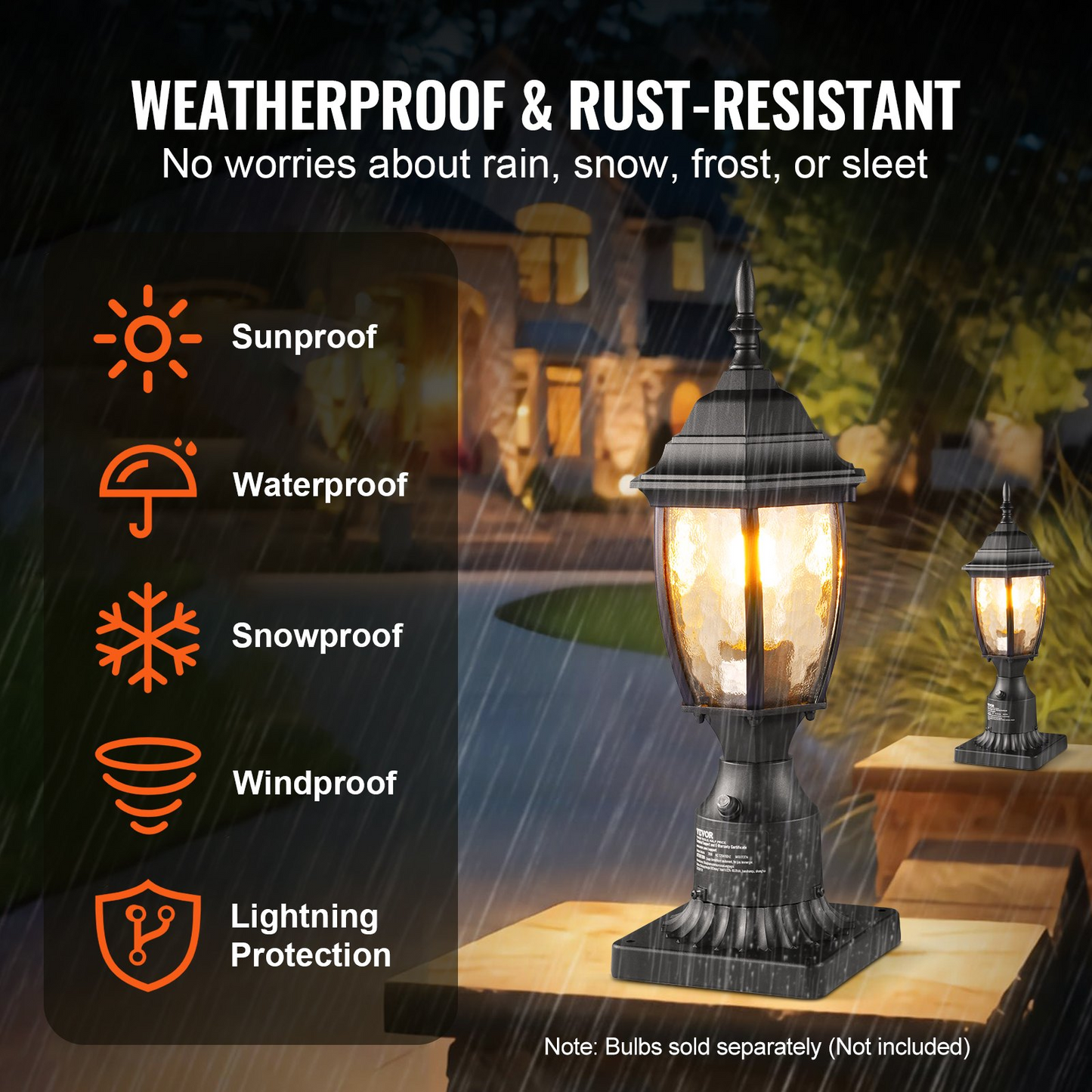 VEVOR Outdoor Lamp Post Light - Dusk to Dawn Sensor, 15.75" Pole or Pier Mount, Elegant and Weatherproof Aluminum Alloy and Glass Design