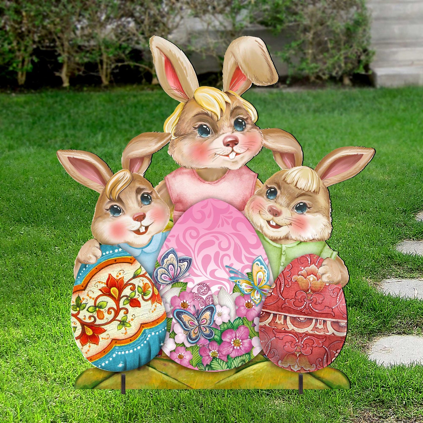 Bunny Drucker Family Easter Yard Sign by G. DeBrekht - Easter Spring Decor - 8154431F-1