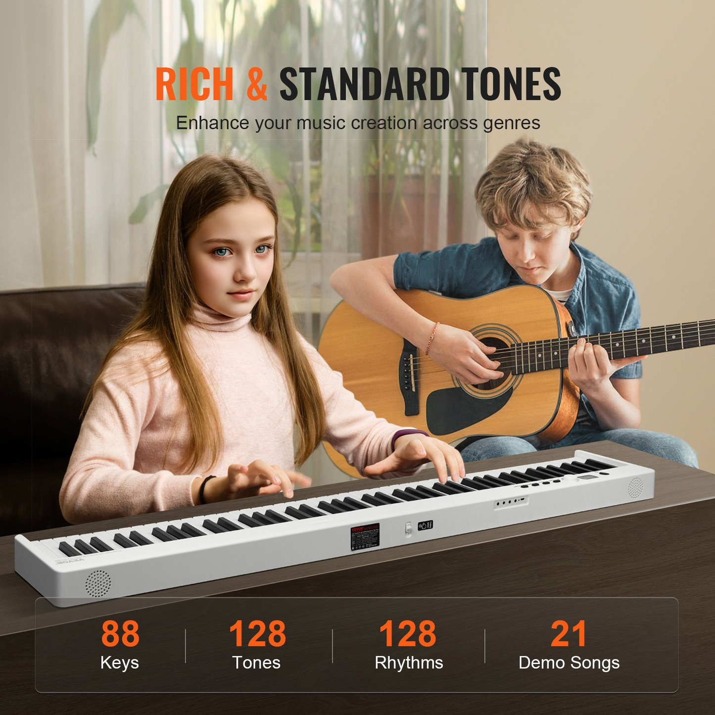 VEVOR 88 Key Folding Keyboard Piano - Portable & Foldable, Bluetooth MIDI, White - Ideal for Music Education & Practice