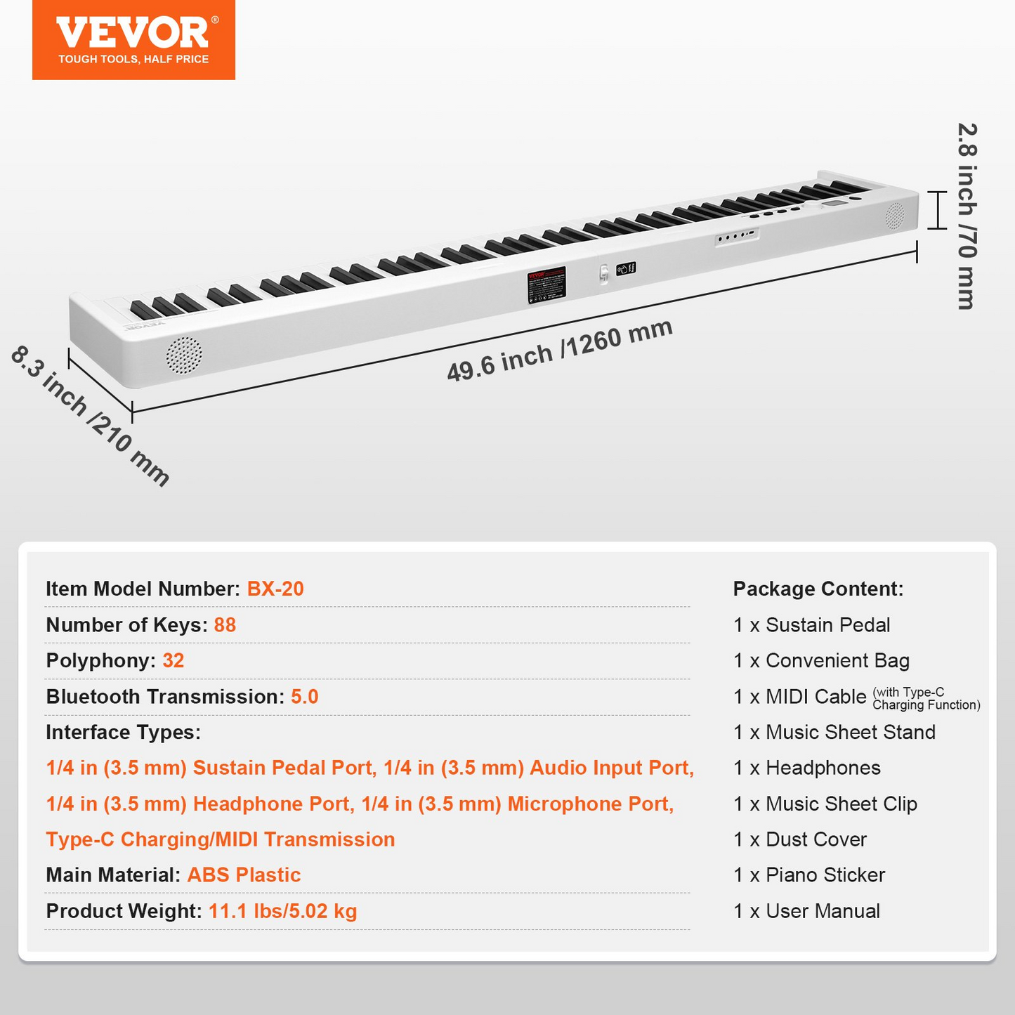 VEVOR 88 Key Folding Keyboard Piano - Portable & Foldable, Bluetooth MIDI, White - Ideal for Music Education & Practice