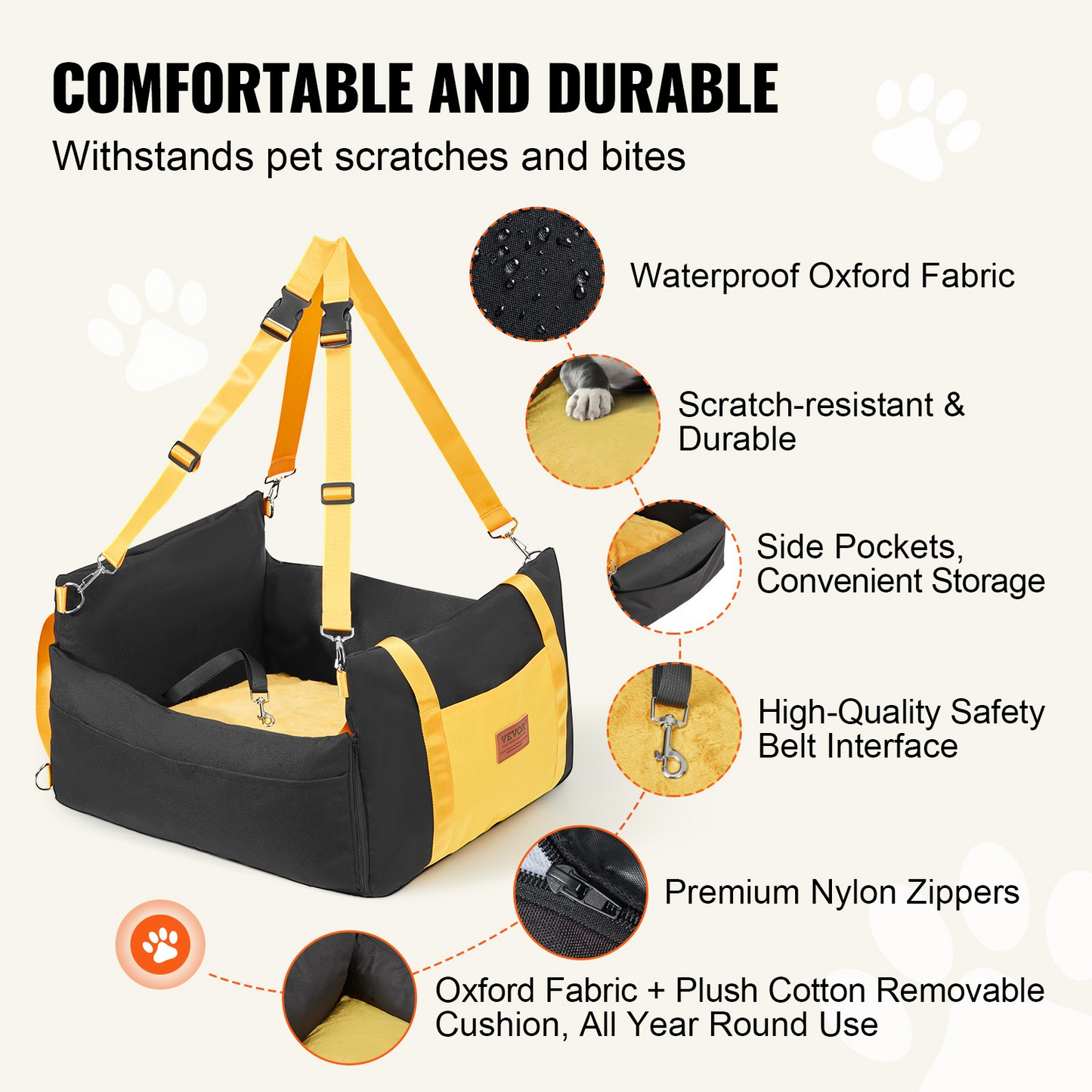 VEVOR Dog Booster Car Seat - Secure & Comfortable Pet Travel Solution for Small Dogs up to 25lbs, Black - Easy Installation & Enhanced Safety