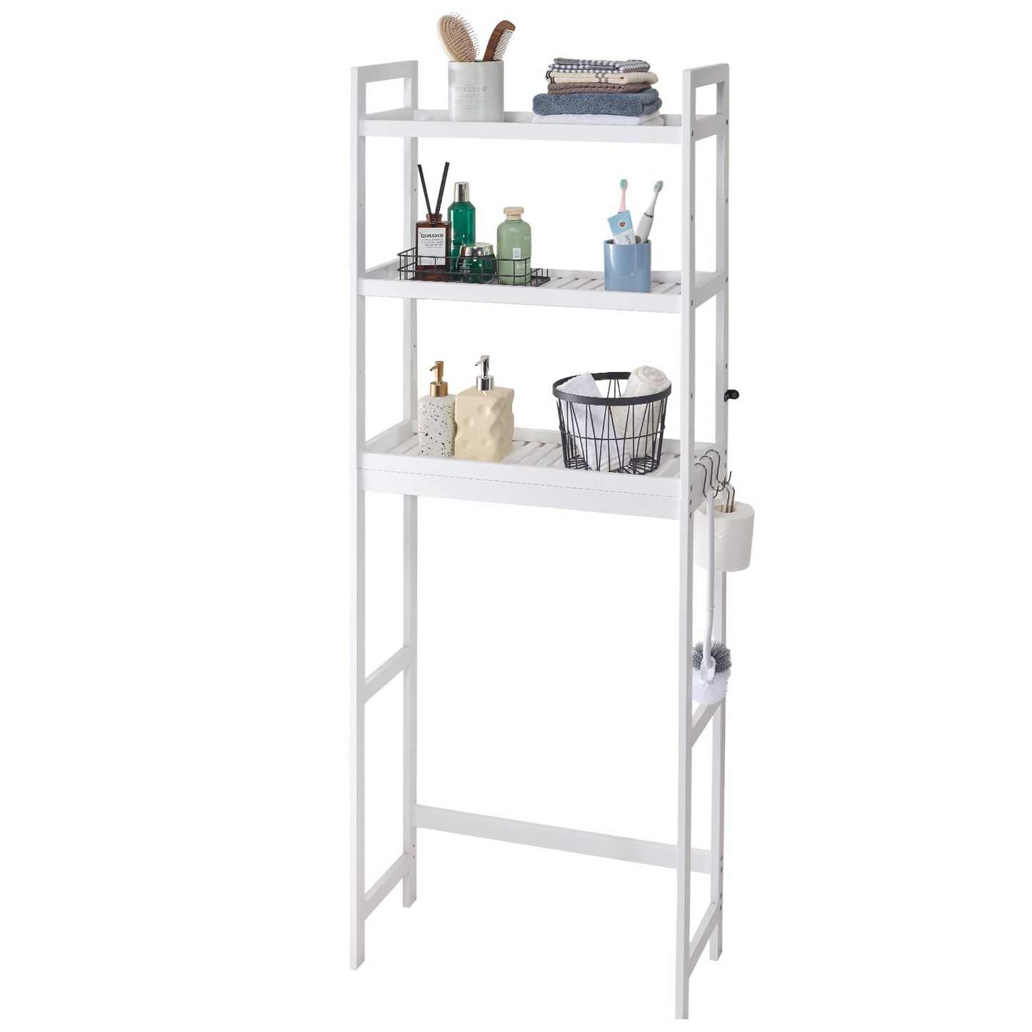 VEVOR 3-Tier Over the Toilet Storage Rack - Bamboo Space Saver Shelf - Adjustable Bathroom Organizer, Easy Installation, White