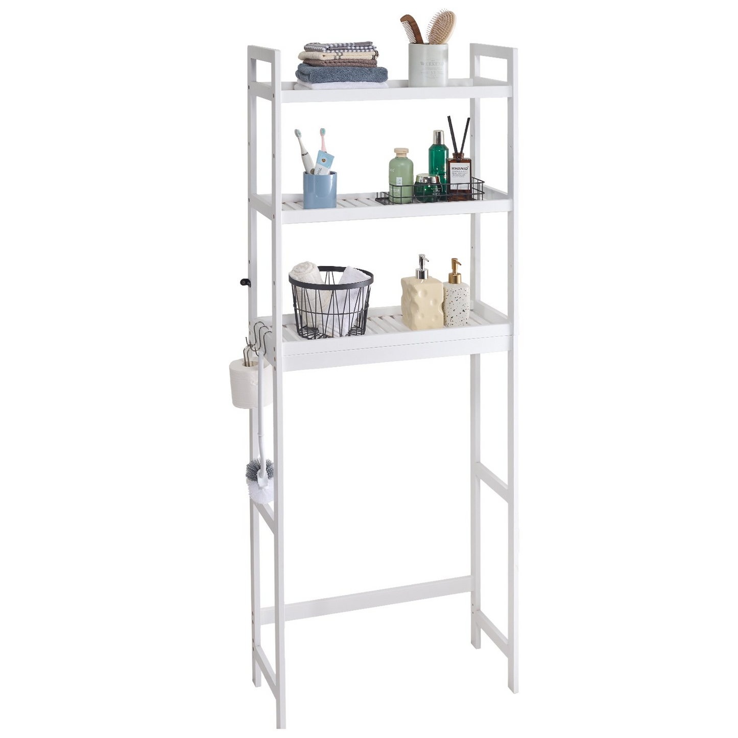 VEVOR 3-Tier Over the Toilet Storage Rack - Bamboo Space Saver Shelf - Adjustable Bathroom Organizer, Easy Installation, White
