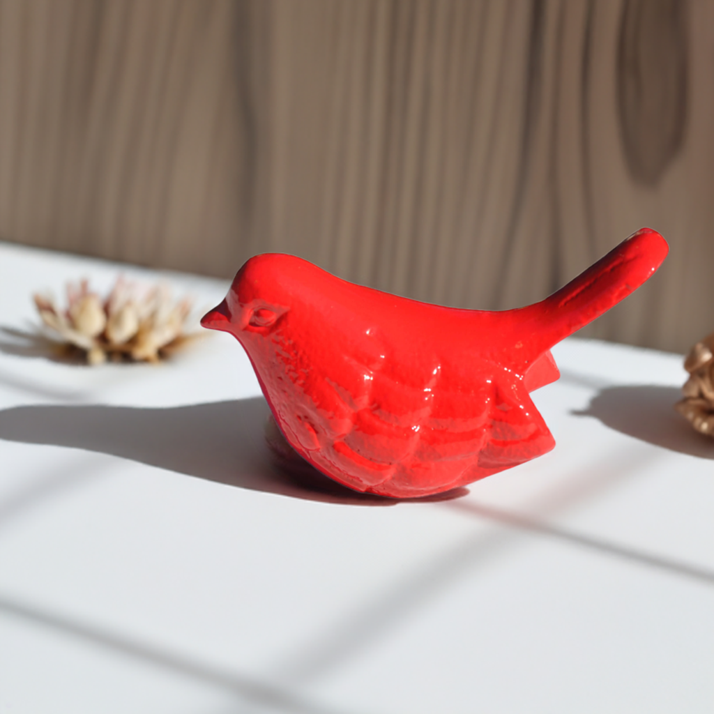 Vibhsa Handcrafted Red Bird Figurines - Elegant Home & Office Decor, Symbol of Health & Happiness