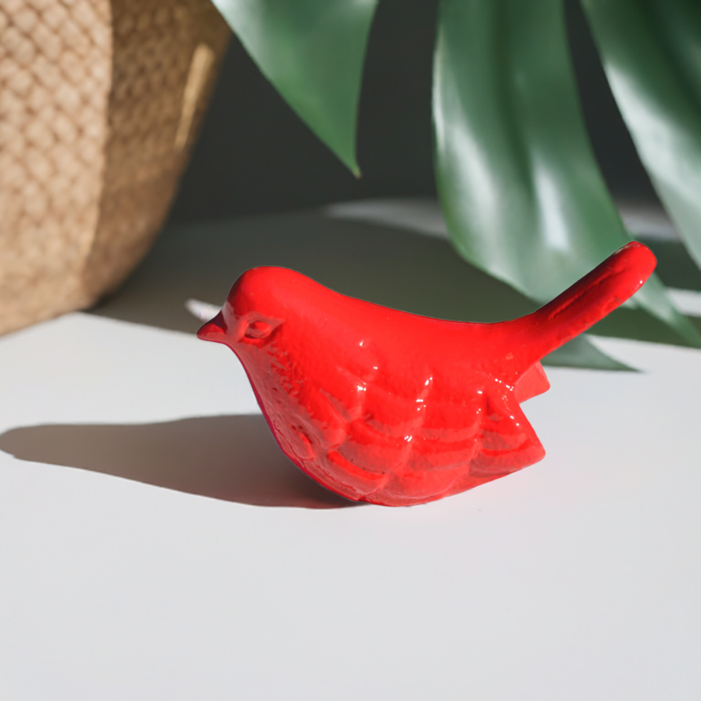 Vibhsa Handcrafted Red Bird Figurines - Elegant Home & Office Decor, Symbol of Health & Happiness