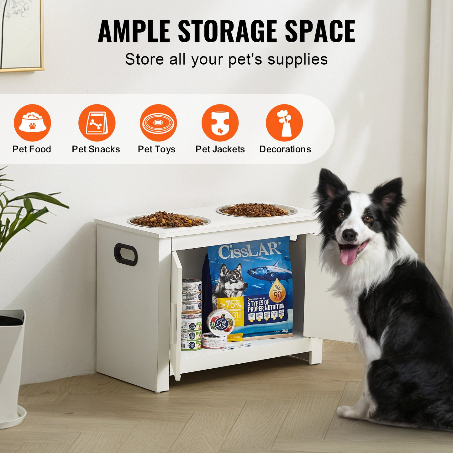 VEVOR Elevated Pet Feeding Station with Dual Bowls - Waterproof, Durable, Large Dog-Friendly Storage Cabinet