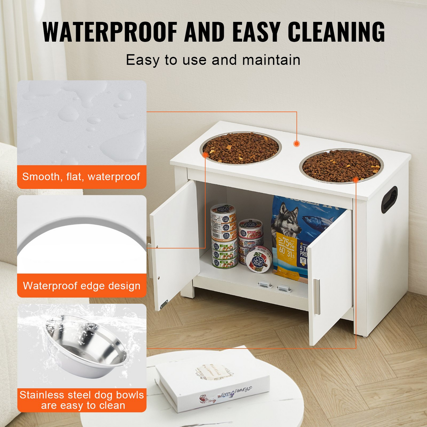 VEVOR Elevated Pet Feeding Station with Dual Bowls - Waterproof, Durable, Large Dog-Friendly Storage Cabinet