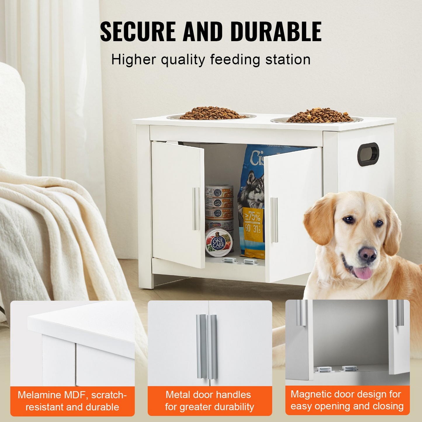 VEVOR Elevated Pet Feeding Station with Dual Bowls - Waterproof, Durable, Large Dog-Friendly Storage Cabinet