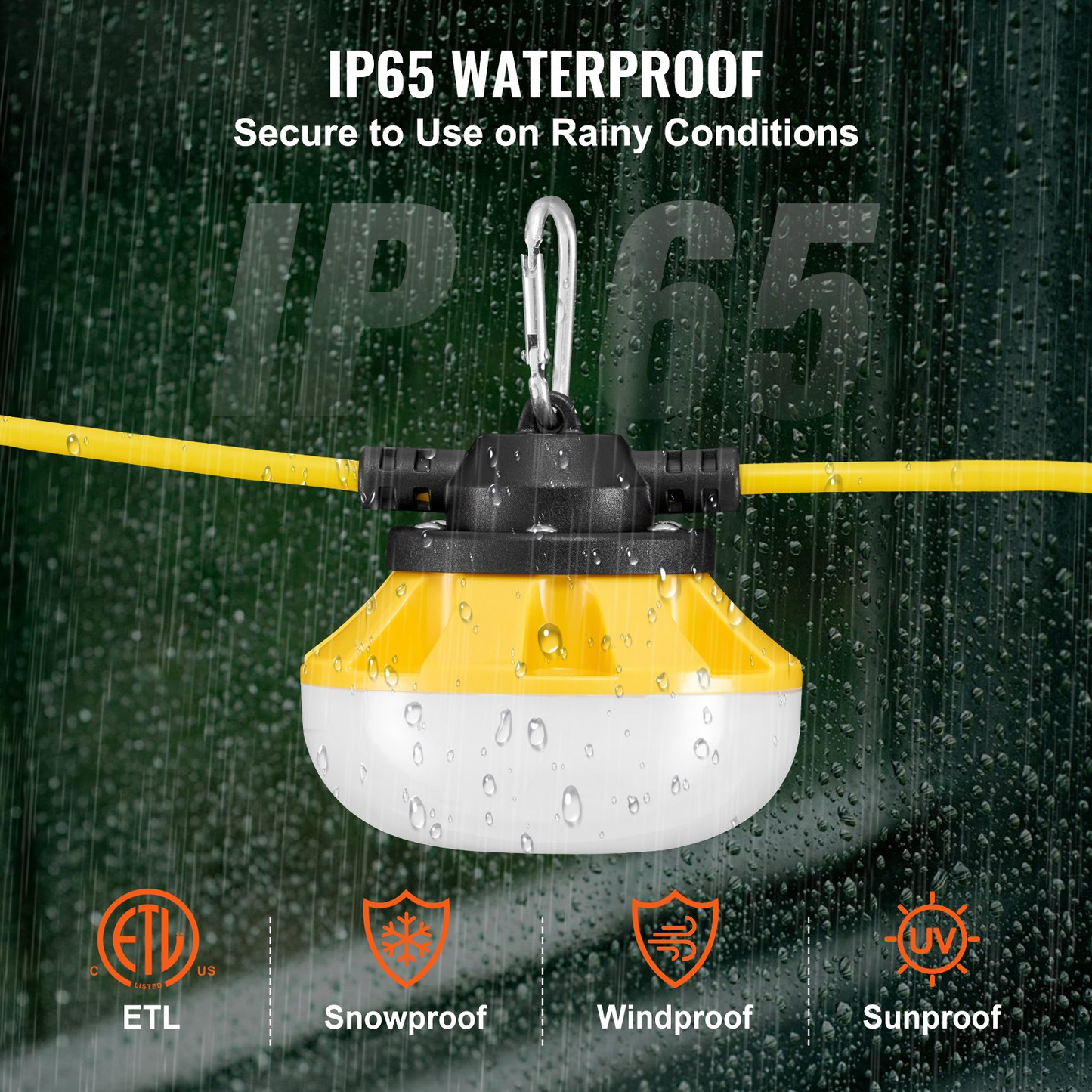 VEVOR 50FT LED Construction String Lights - 50W, 5000 Lumens, Connectable, Waterproof Work Lights for Outdoor Projects, Energy Efficient, Weather Resistant, Easy Installation