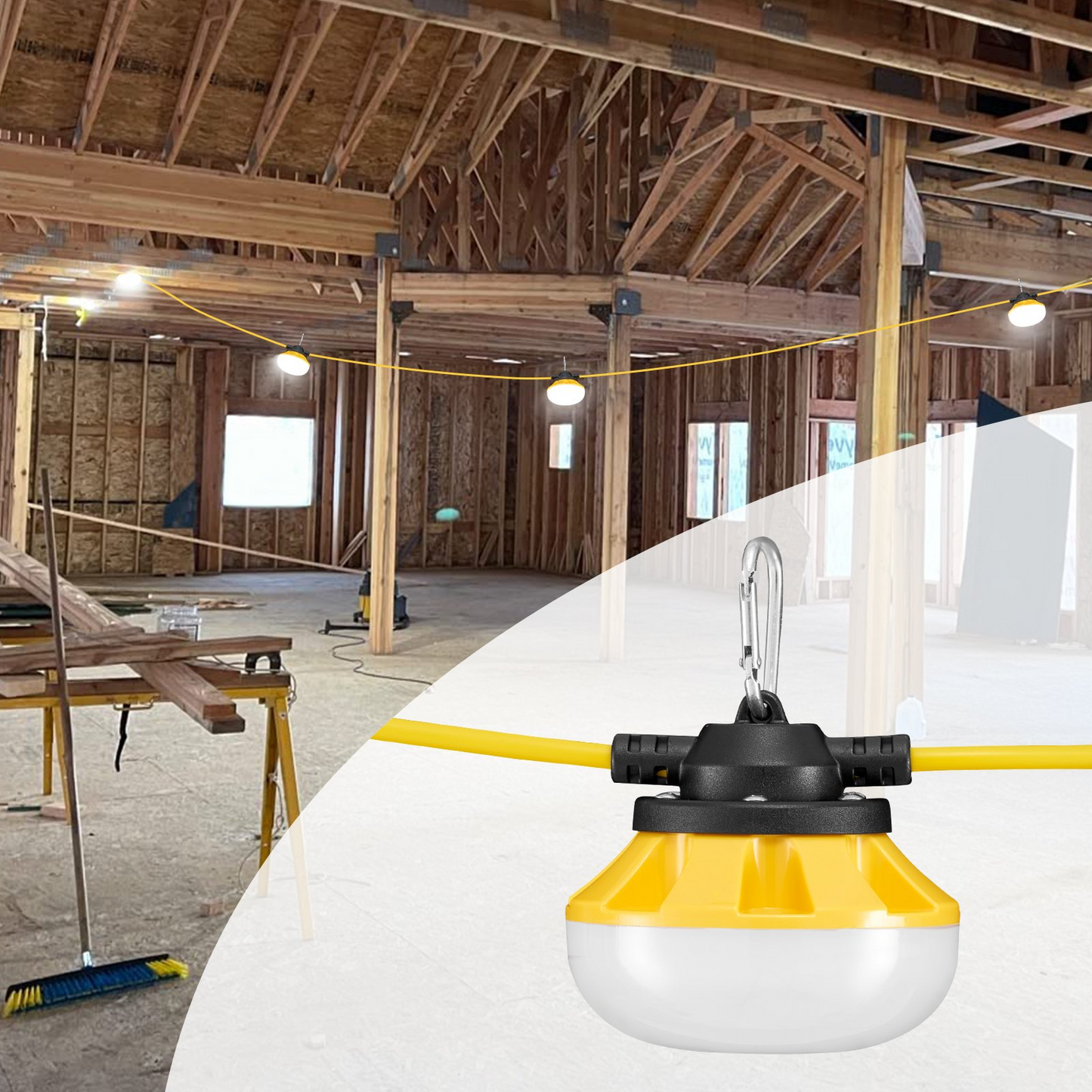 VEVOR 50FT LED Construction String Lights - 50W, 5000 Lumens, Connectable, Waterproof Work Lights for Outdoor Projects, Energy Efficient, Weather Resistant, Easy Installation
