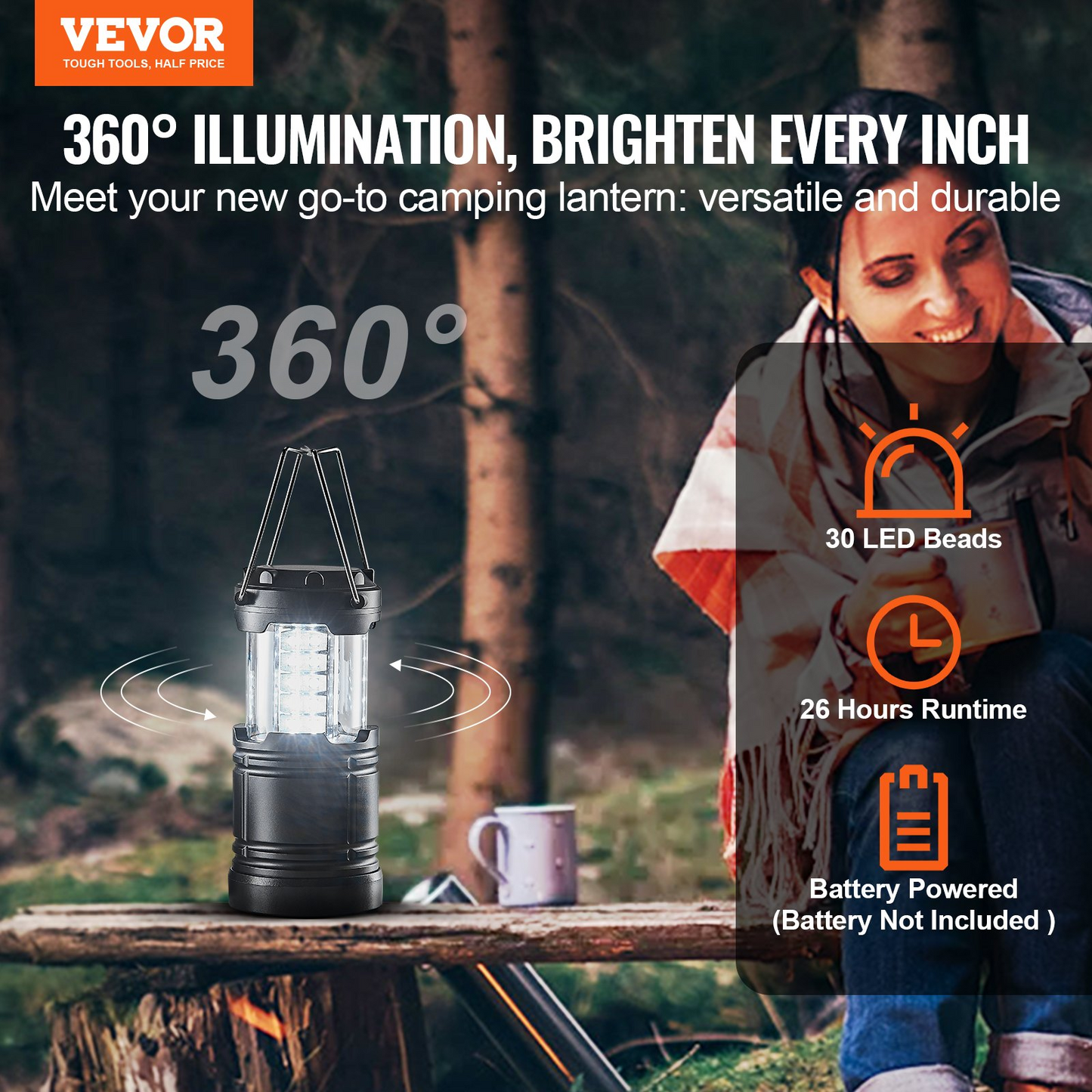 VEVOR LED Camping Lanterns - 4-Pack, Collapsible & Battery Operated - Ultra Bright & Durable for Camping, Hiking & Emergency Situations