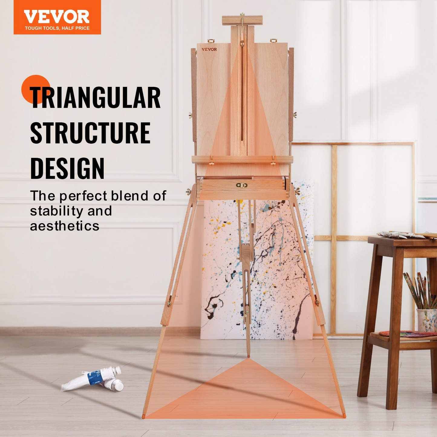 VEVOR 34" Adjustable Beechwood French Easel - Portable & Durable Art Companion with Built-in Drawer for Artists