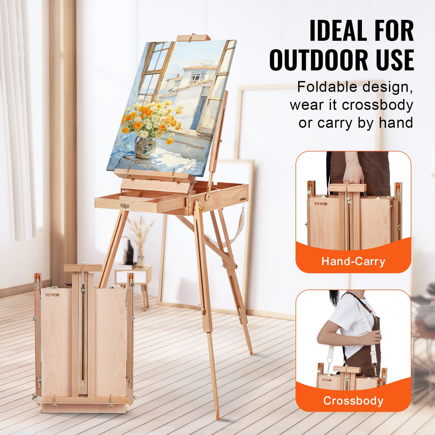 VEVOR 34" Adjustable Beechwood French Easel - Portable & Durable Art Companion with Built-in Drawer for Artists