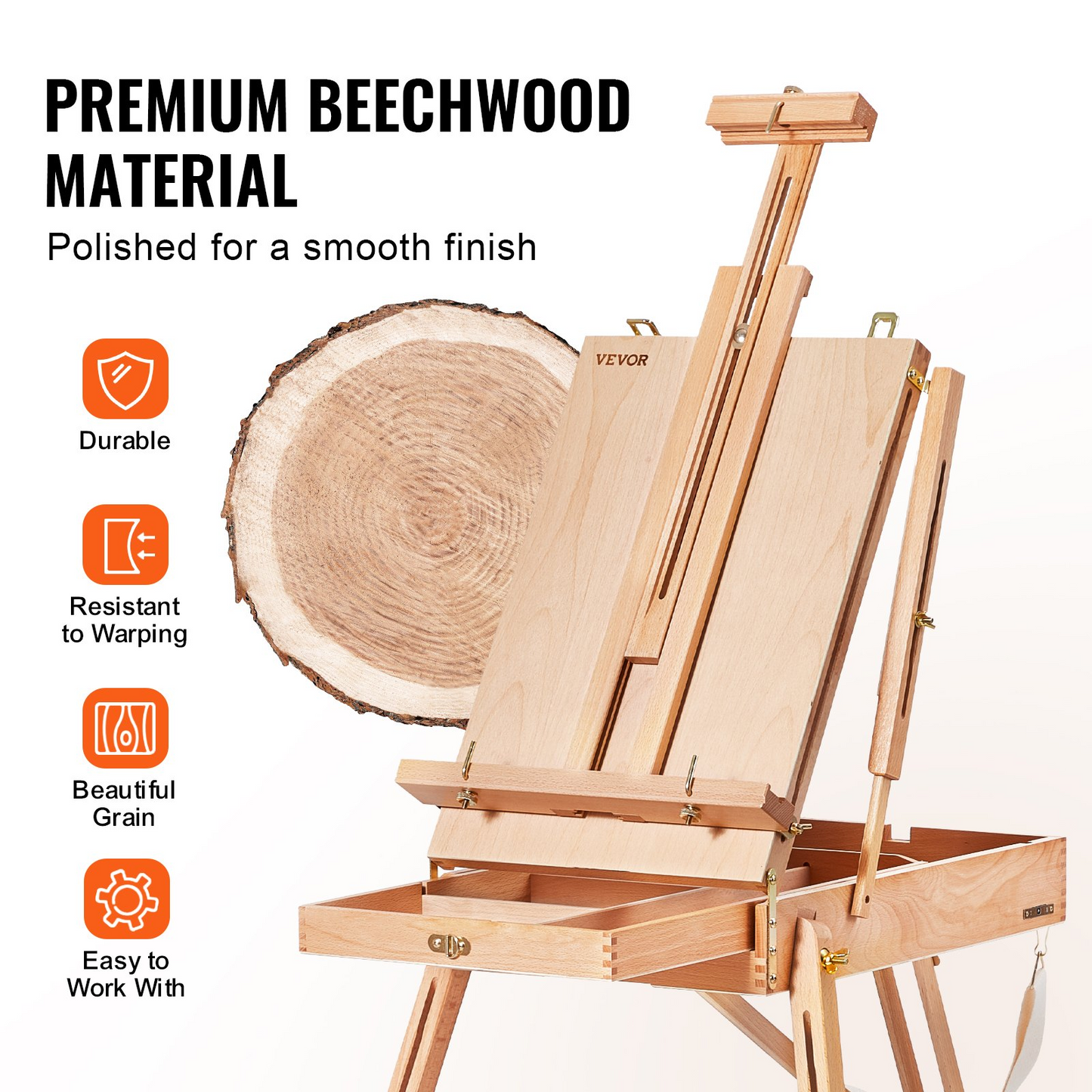 VEVOR 34" Adjustable Beechwood French Easel - Portable & Durable Art Companion with Built-in Drawer for Artists