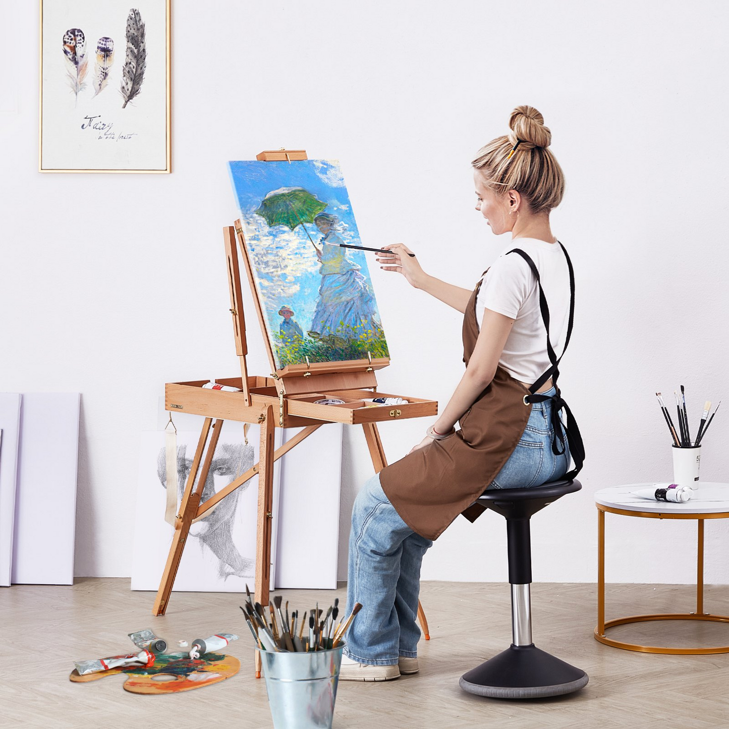 VEVOR 34" Adjustable Beechwood French Easel - Portable & Durable Art Companion with Built-in Drawer for Artists