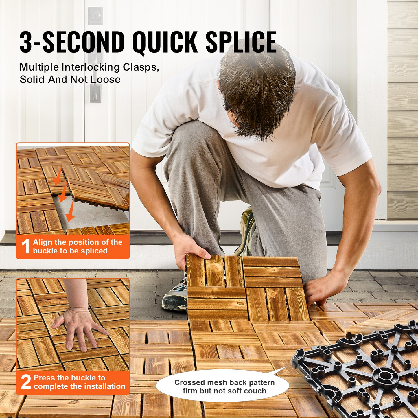 VEVOR Interlocking Deck Tiles 27-Pack – Premium Camphor Pine Wood, Weather-Resistant 12"x12" Tiles for Patios, Balconies & Outdoor Spaces