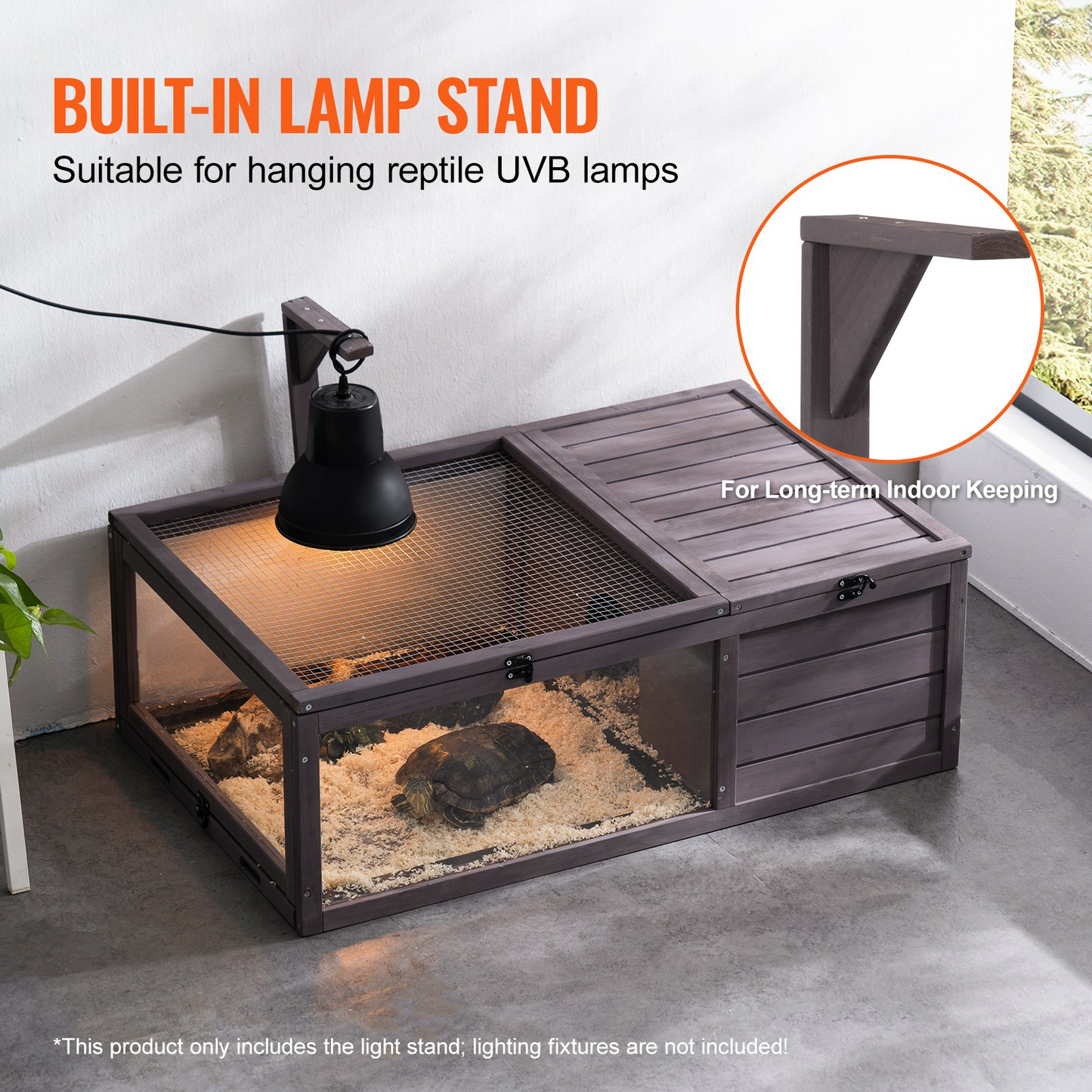 VEVOR Wooden Tortoise House with Light Stand - Spacious 2-Room Cedar Wood Habitat, 38x24x13in | Ideal for Indoor & Outdoor Use