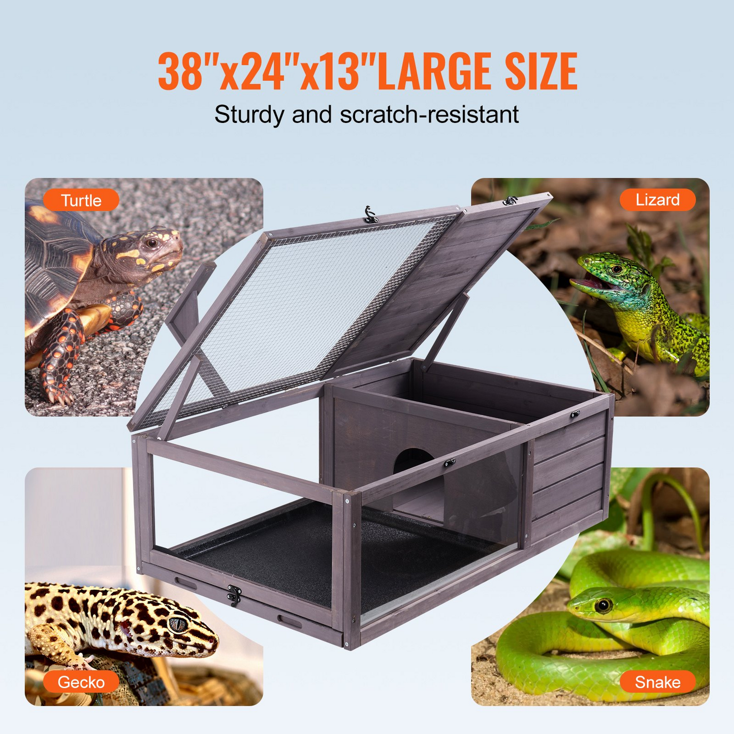 VEVOR Wooden Tortoise House with Light Stand - Spacious 2-Room Cedar Wood Habitat, 38x24x13in | Ideal for Indoor & Outdoor Use