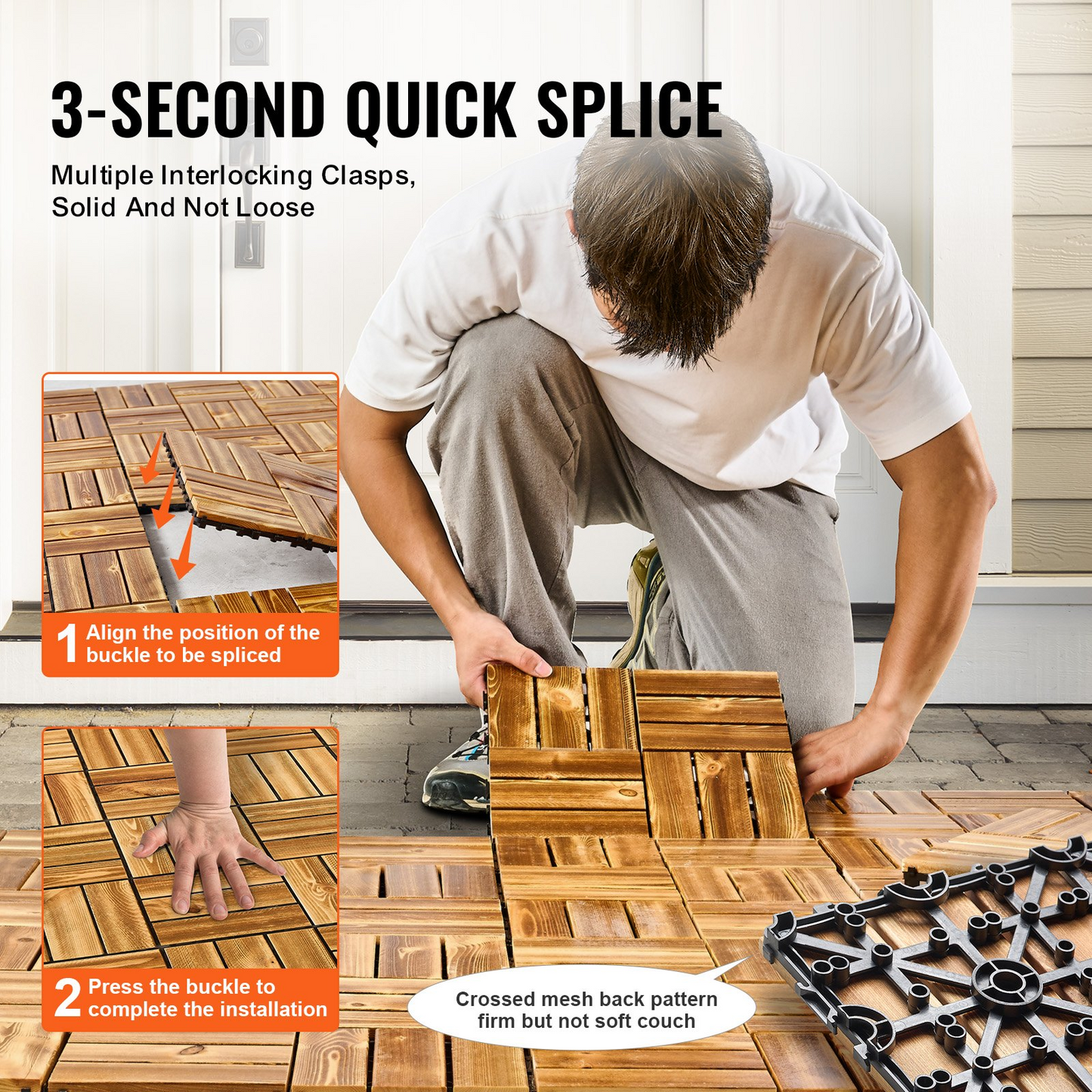 VEVOR Interlocking Deck Tiles 12x12 Camphor Pine – 10 Pack | Stylish, Durable & Easy DIY Patio Flooring for Porches, Patios, Balconies & More