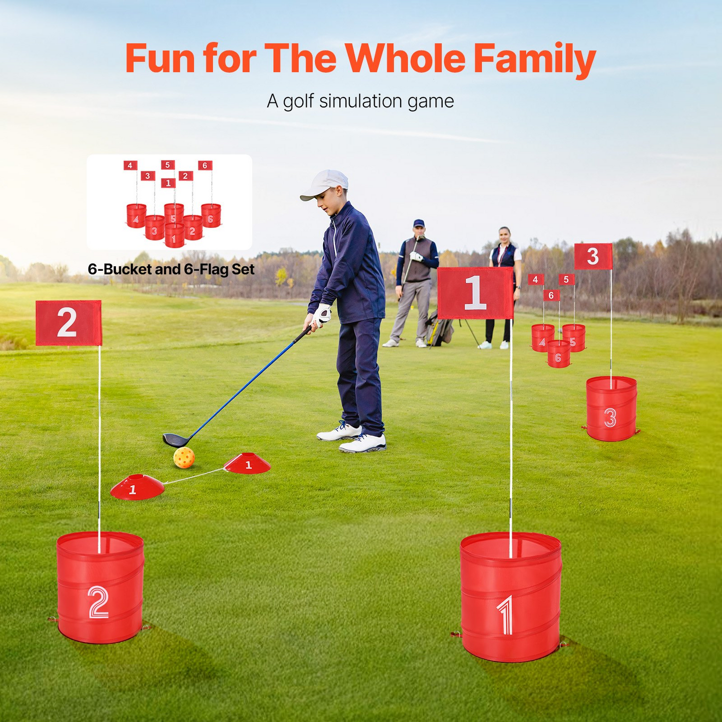 Backyard Golf Game - 6 Hole Portable Bucket Set for All Ages - Perfect for Family Fun, Parties & Outdoor Activities