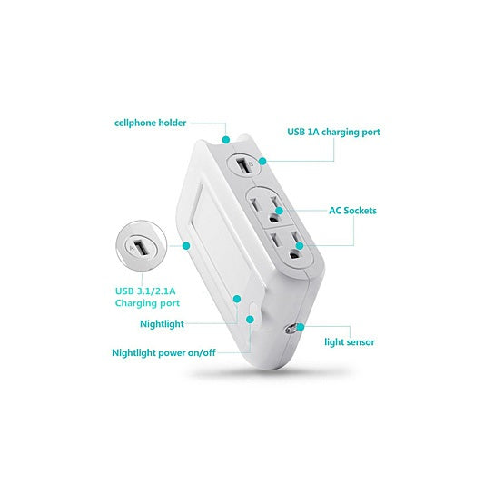 4 in 1 Wall Power Adapter & Phone Charger with Night Light - Expert Multitasker for Ultimate Convenience