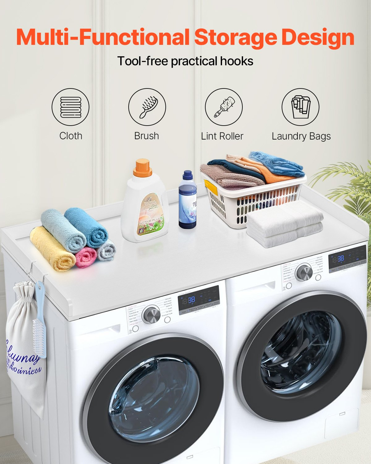 Durable White Wooden Washer and Dryer Countertop - 54" x 27" Multi-Functional Laundry Room Topper for Organized and Stylish Spaces