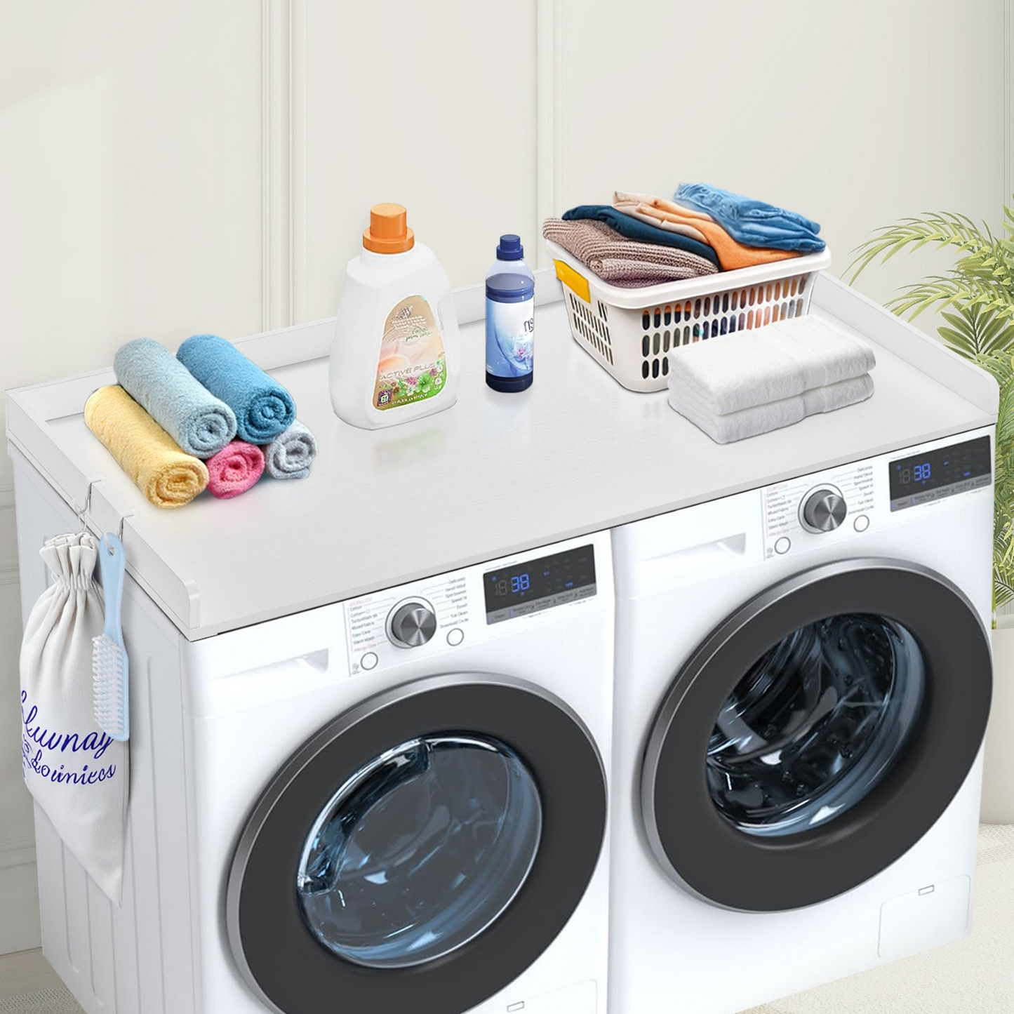Durable White Wooden Washer and Dryer Countertop - 54" x 27" Multi-Functional Laundry Room Topper for Organized and Stylish Spaces