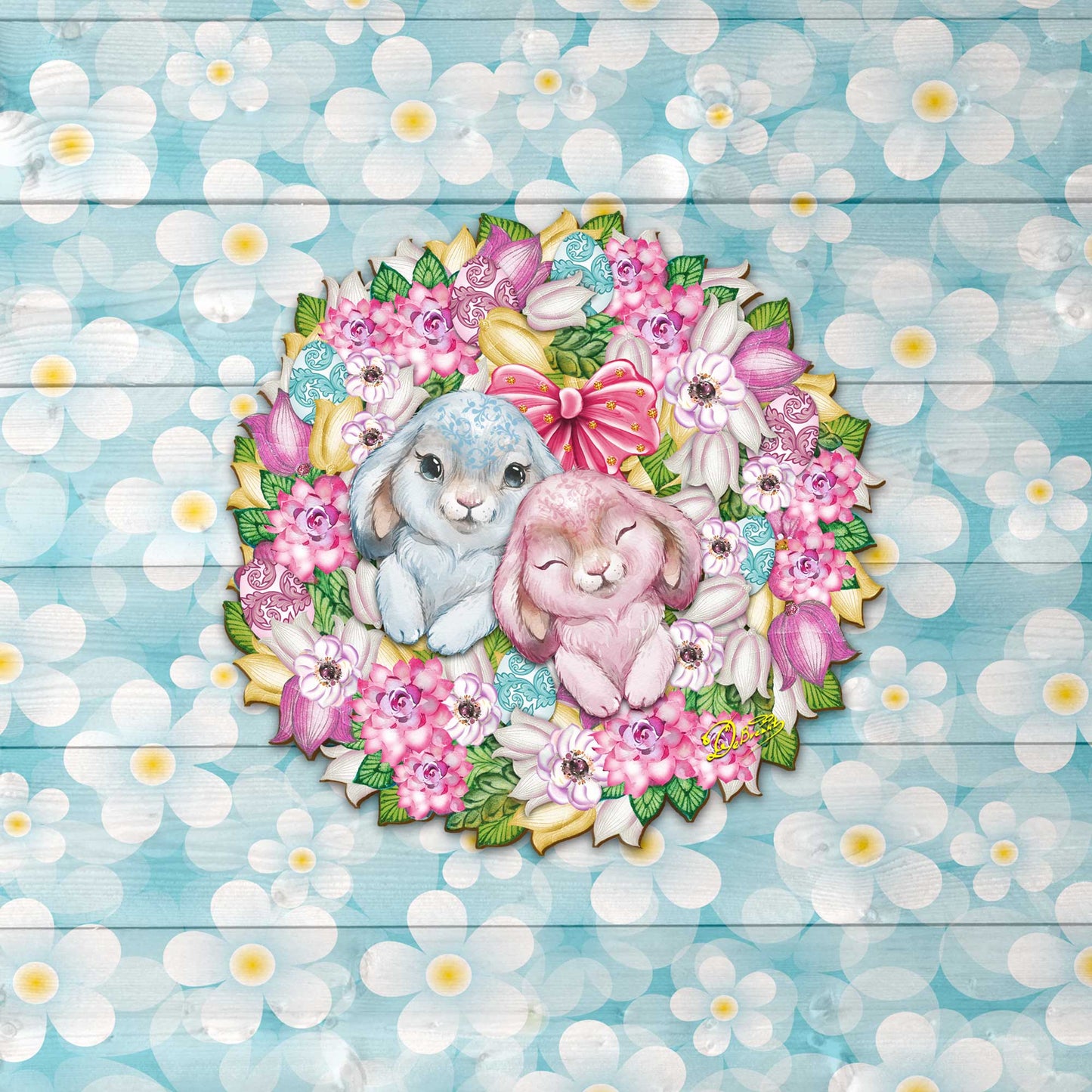 Bunny Love Wreath Door Hanger Wall Art by G. DeBrekht - Easter Spring Decor - 8185301-4H-2