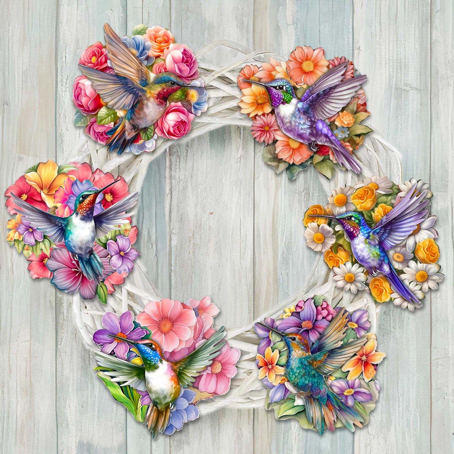 Hummingbirds Decorative Wooden Clip-on Ornaments Set of 6 by G. Debrekht - Easter Spring Decor - 8090140C-S6-2