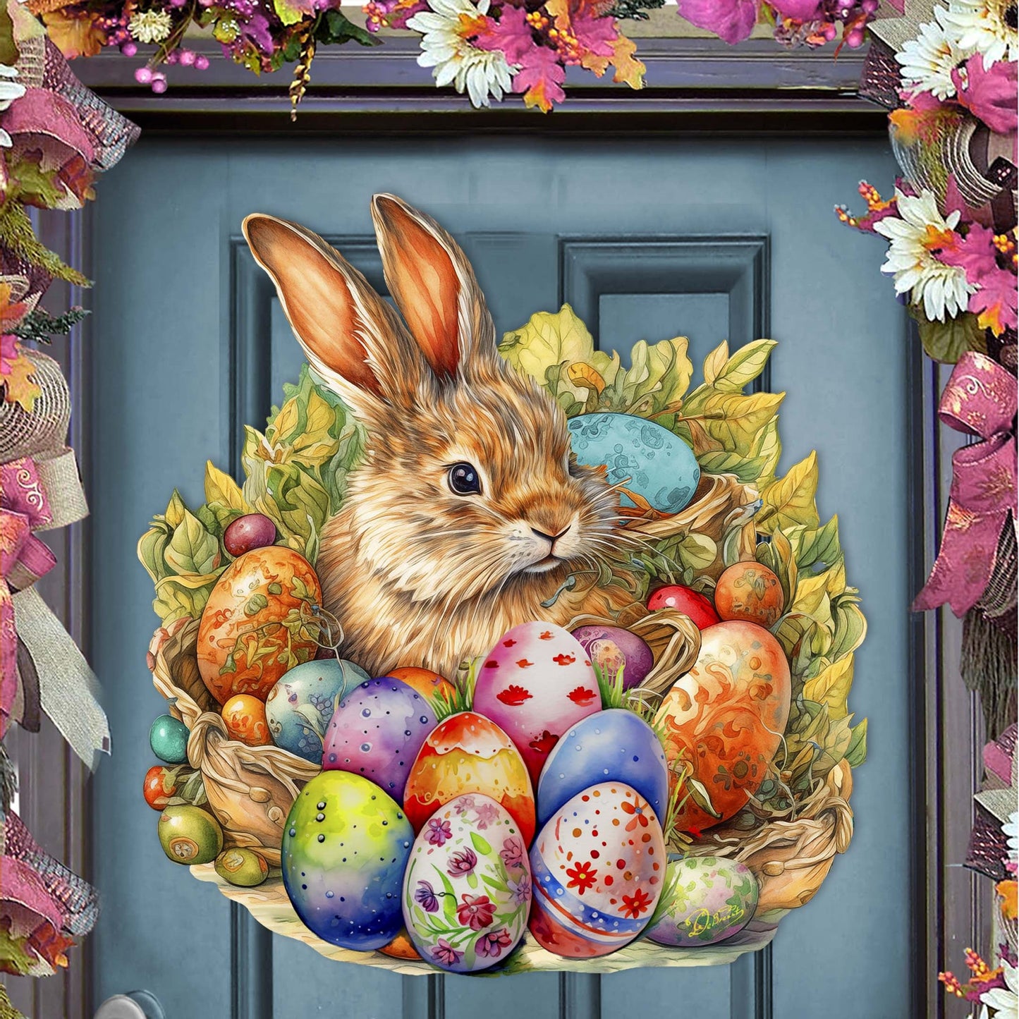 Easter Bunny with Eggs Holiday Door Decor by G. Debrekht - Easter Spring Decor - 8652766H-0