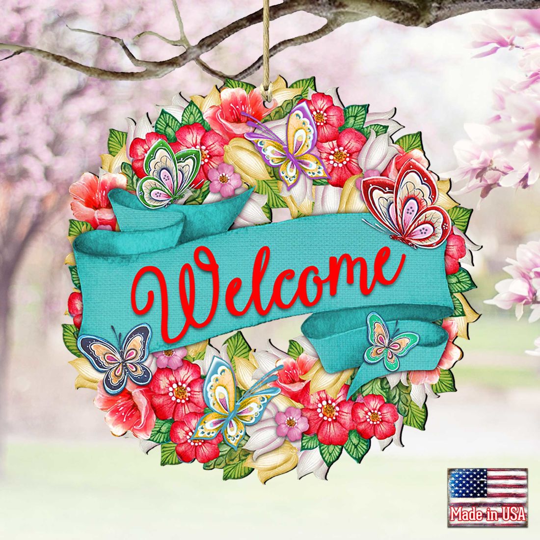 Welcome Flowers Summer Wreath Wooden Ornaments by G. DeBrekht - Easter Spring Decor - 8185303-3-2