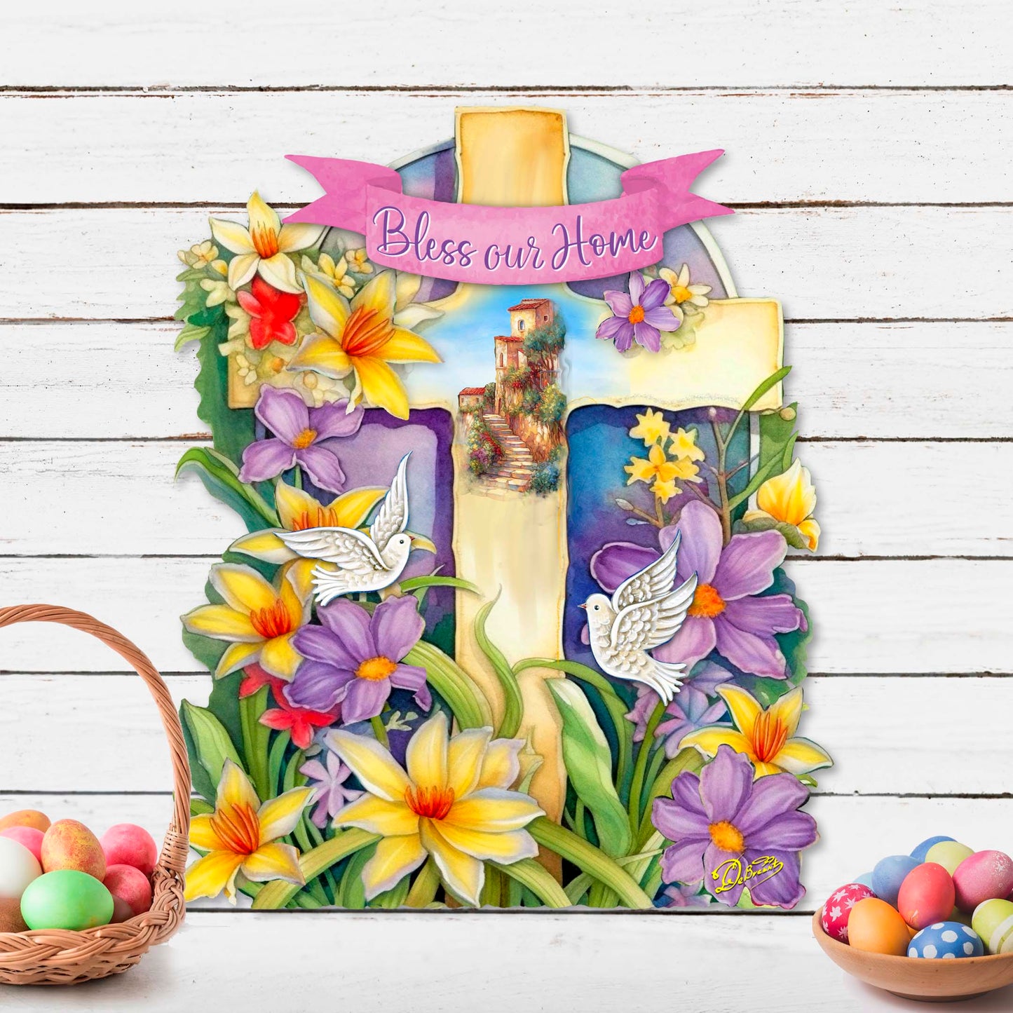 Bless Our Home Cross Holiday Door Décor by G. Debrekht - Easter Spring Décor - 8688161H-1