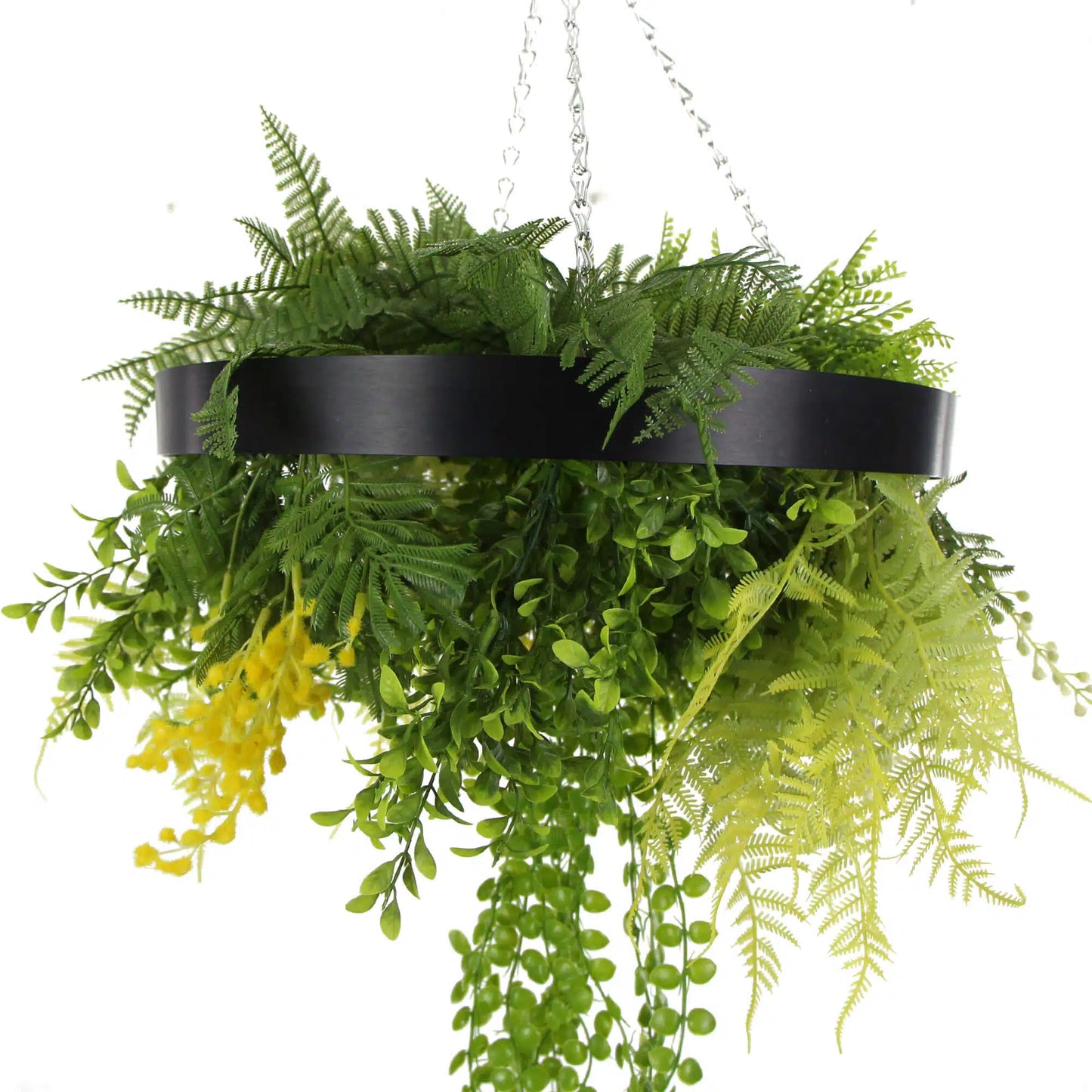 Black Framed Roof Hanging Disc With Draping Faux Plants 15.5"-0