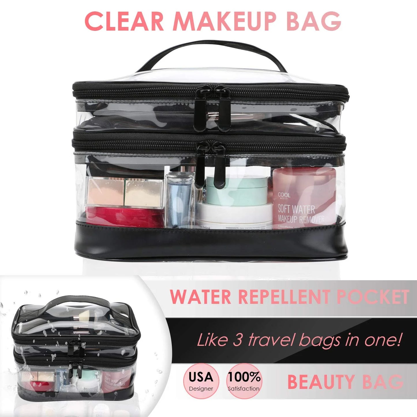 Clear Makeup Bag Organizer Multifunction Large Waterproof cosmetic bag Portable Travel Makeup Cosmetic Bags-1