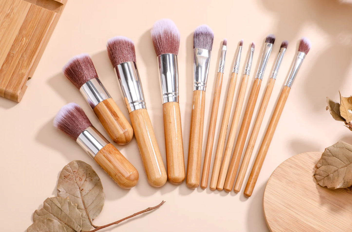 BS-MALL hot sale 11pcs custom logo natural bamboo makeup brush set-3