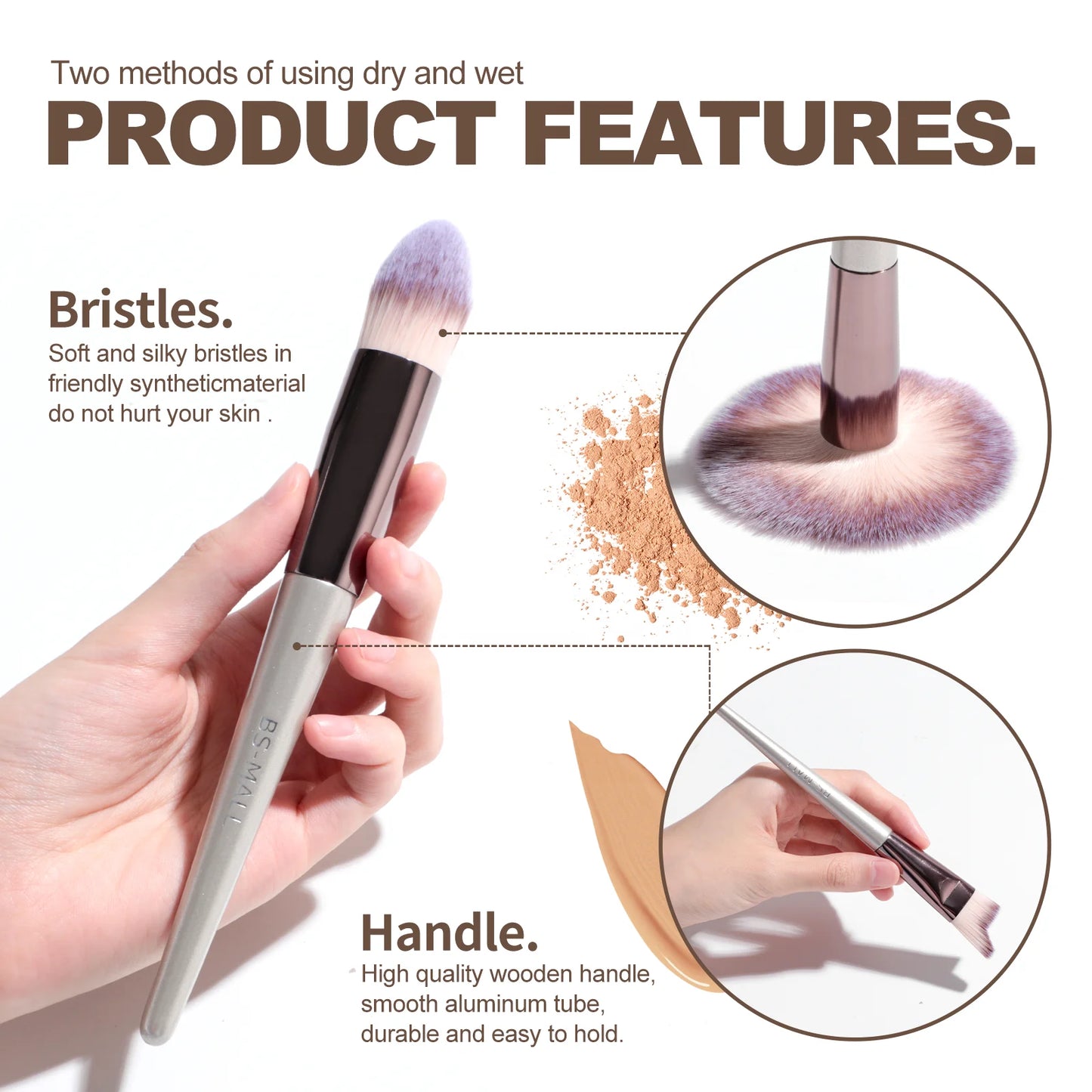 BS-MALL 18pcs Champagne Gold Makeup Brush Private Label Custom Makeup Cosmetic Brushes Set with Brush Holder-3