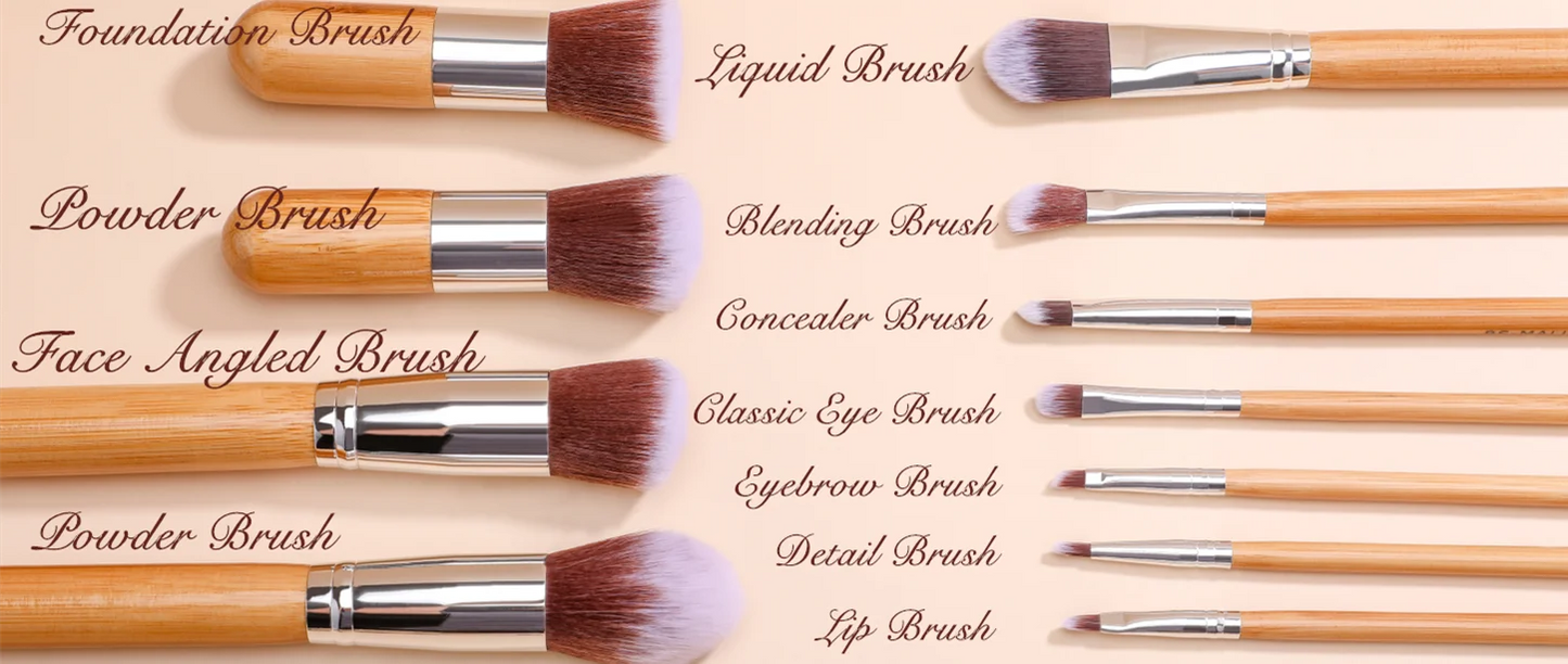 BS-MALL hot sale 11pcs custom logo natural bamboo makeup brush set-5