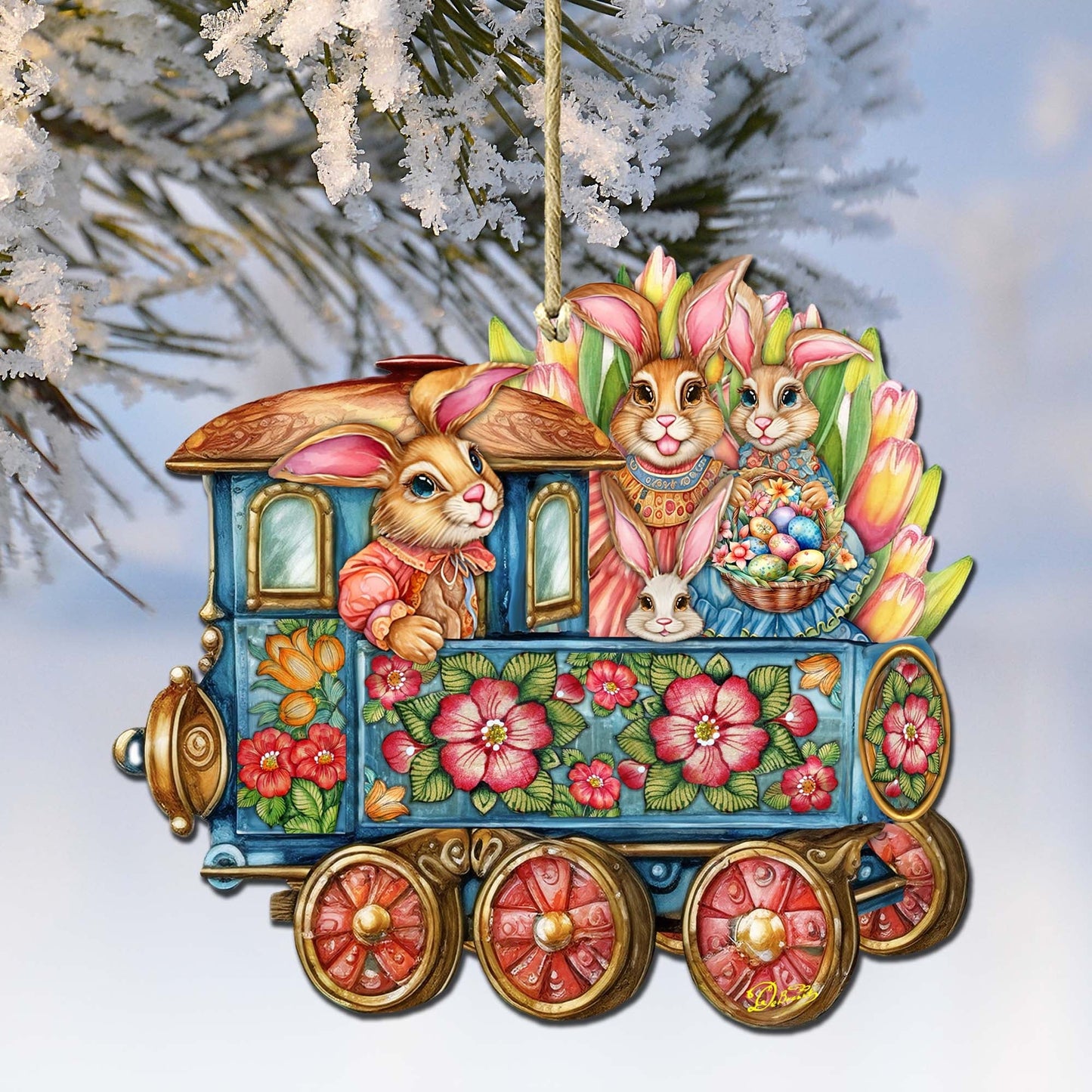 Easter Bunny Train Wooden Ornaments by G. DeBrekht Easter Spring Decor - 8652781-1