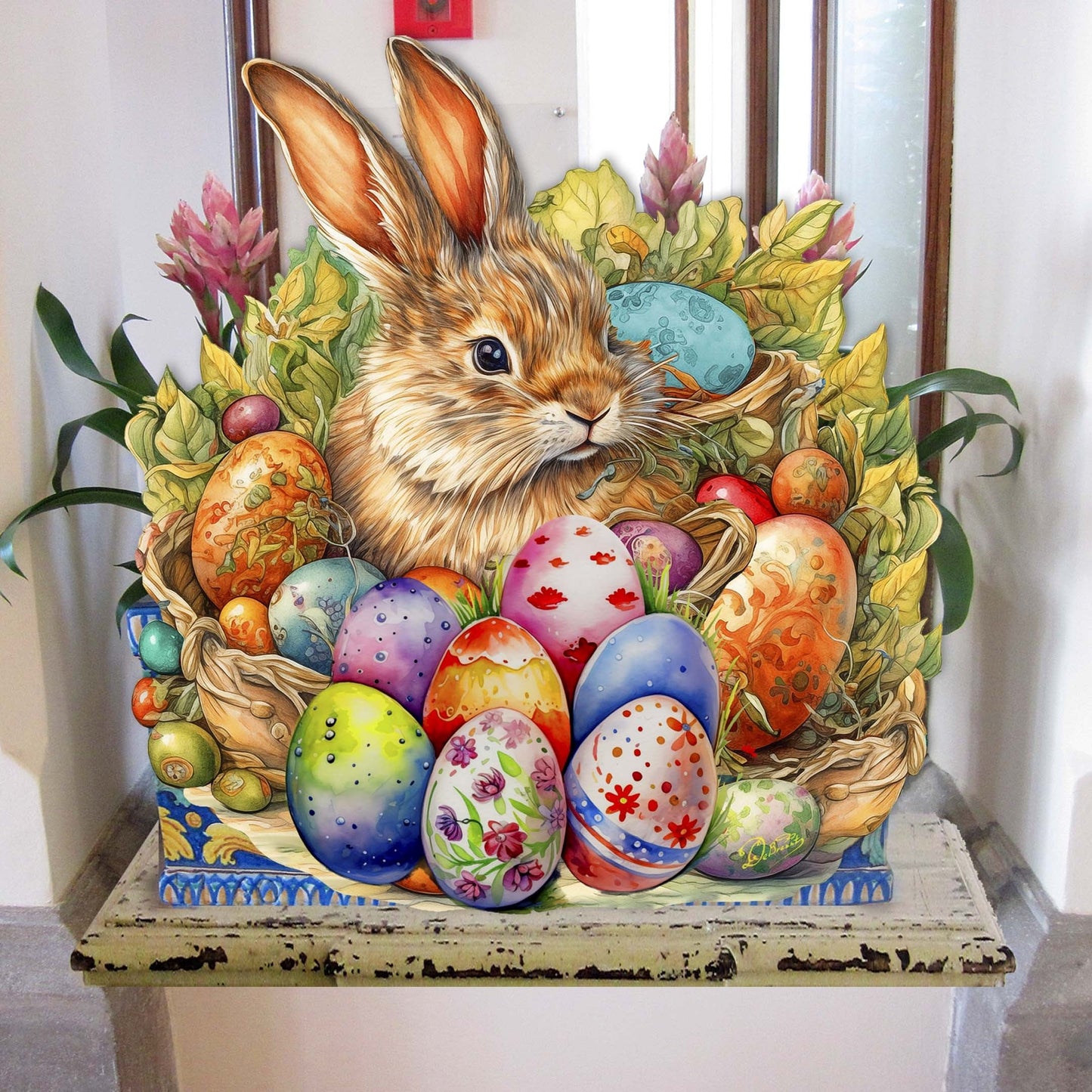 Easter Bunny with Eggs Holiday Door Decor by G. Debrekht - Easter Spring Decor - 8652766H-1