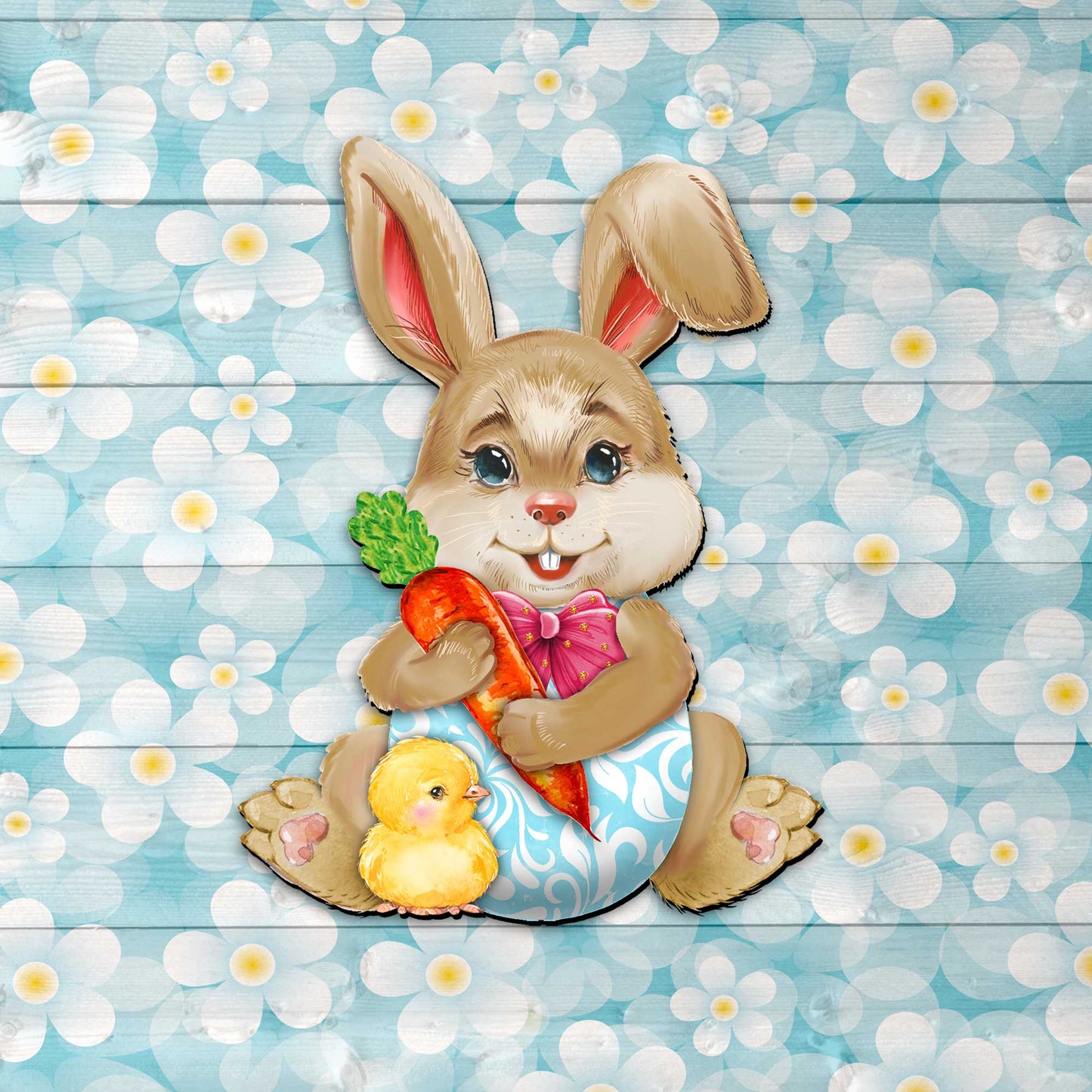 Bunny with Chick Wooden Door Hanger by G. DeBrekht - Easter Spring Decor - 815432-1H-2